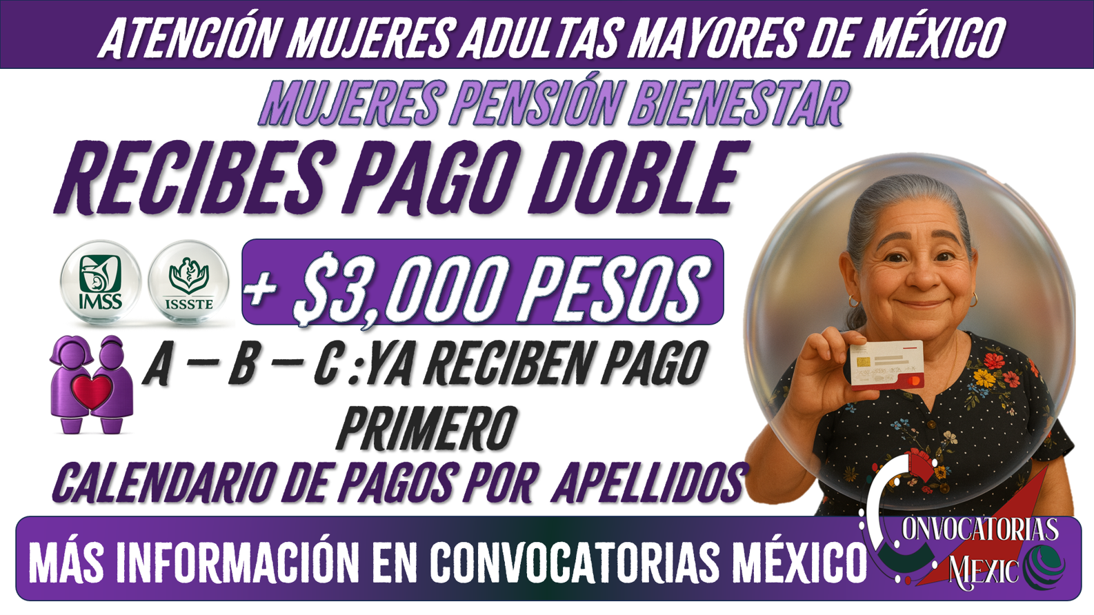 ¡Pago doble! $3,000 pesos más pago mensual para Pensión Mujeres Bienestar