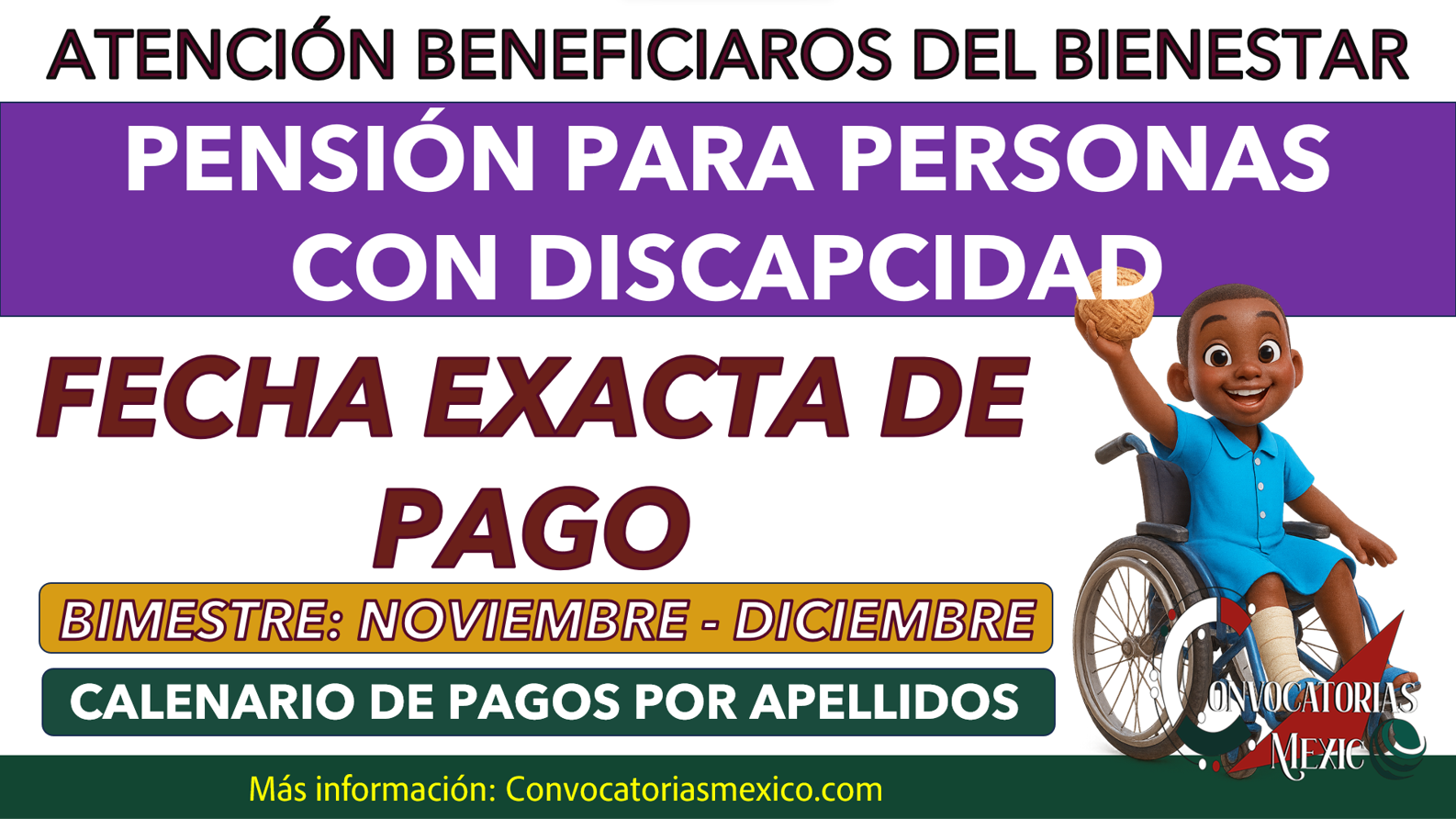 $3,200 pesos fecha de pago del programa Pensión para Personas con Discapacidad 2025