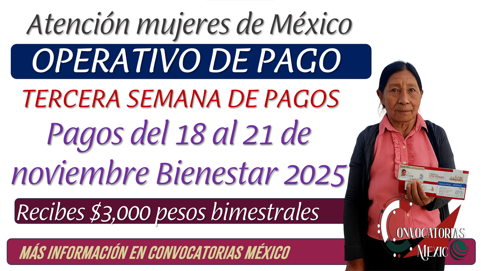 Pagos del 18 al 21 de noviembre de la Pensión Mujeres Bienestar 2025