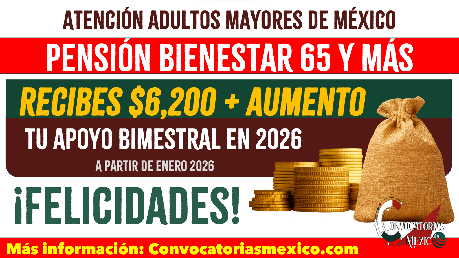 Aumento al monto de la pensión bienestar para las personas adultas mayores 2026