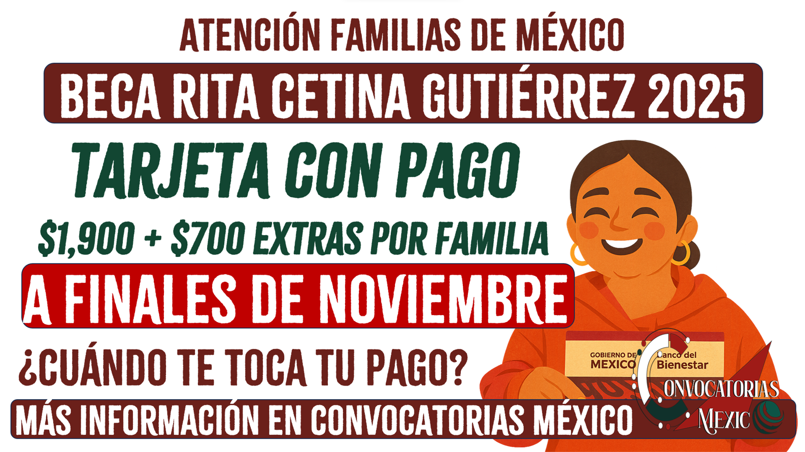 Tarjeta con pago de $1,900 pesos de la Beca Rita Cetina Gutiérrez 2025