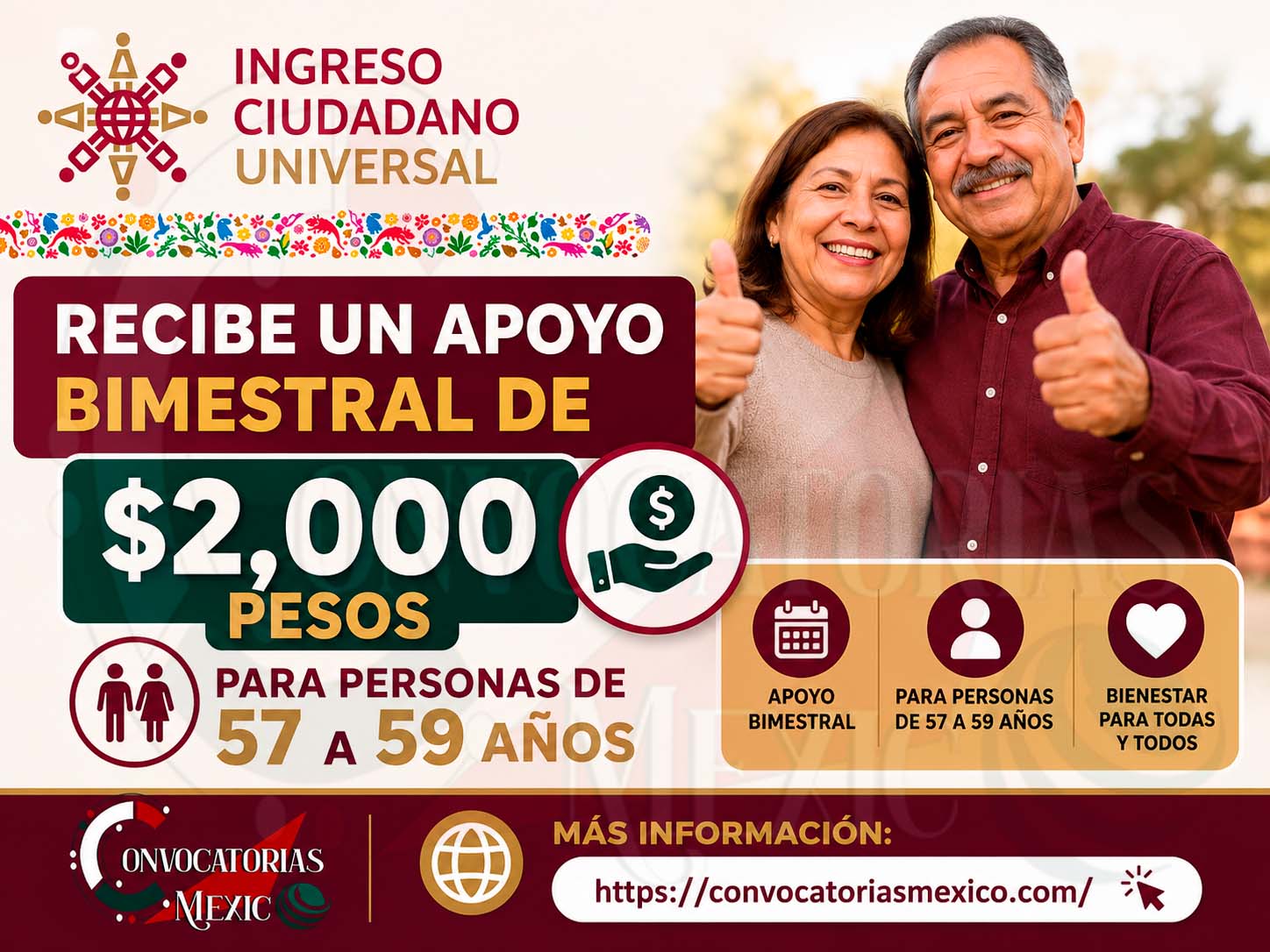 Ingreso Ciudadano Universal: Recibe un Apoyo bimestral de 2 mil pesos para personas de 57 a 59 años