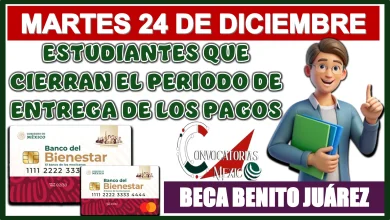 MARTES 24 DE DICIEMBRE | ESTUDIANTES QUE CIERRAN EL PERIODO DE ENTREGA DE LOS PAGOS DE LA BECA BENITO JUÁREZ 