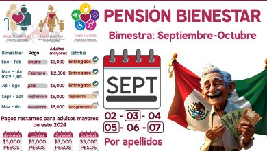 02 - 03 - 04 - 05 - 06 - 07 De septiembre Calendario de pagos de la Pensión Bienestar 2024