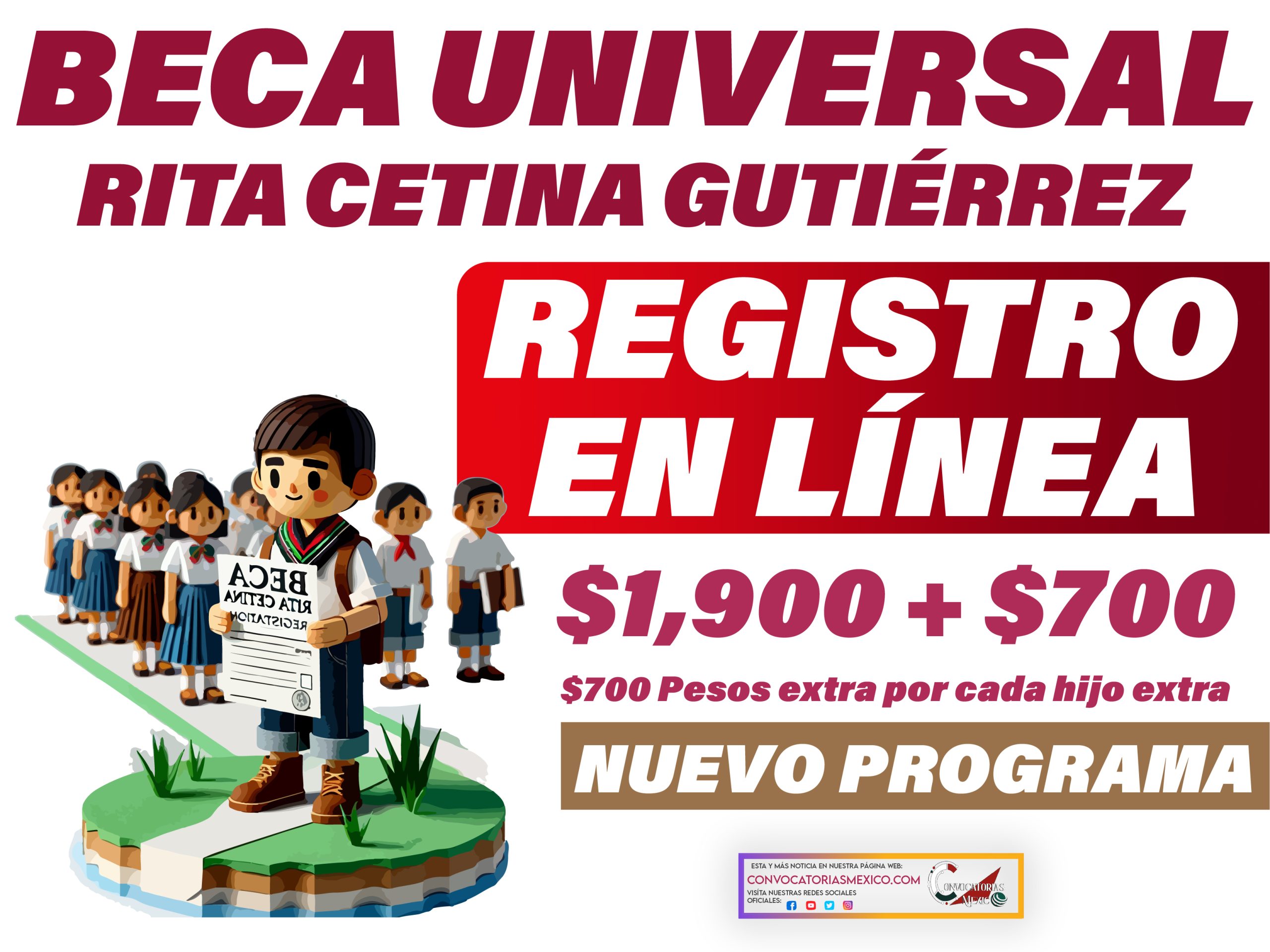 REGISTRO EN LÍNEA Beca Rita Cetina Gutiérrez $1,900 más $700 por estudiante extra