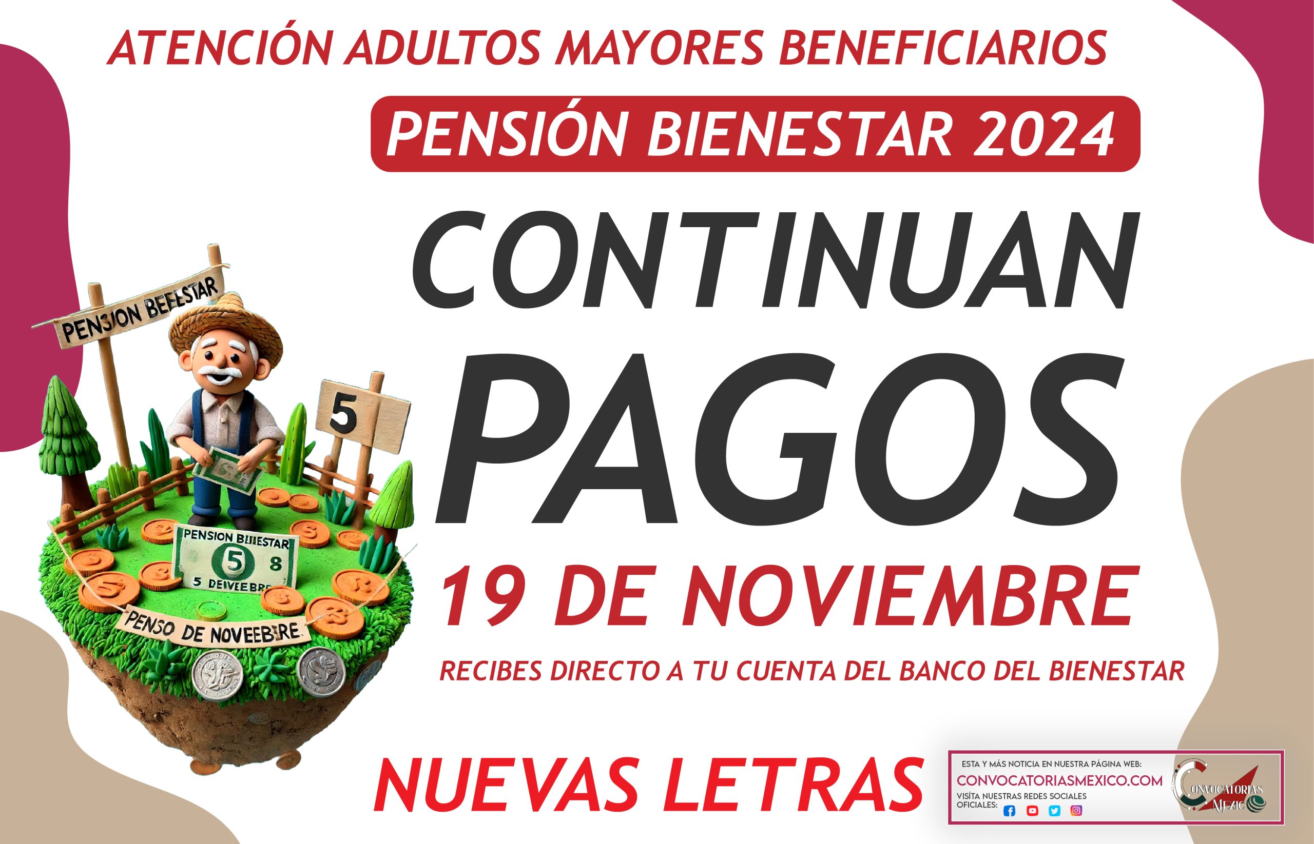 19 de noviembre del 2024 Continuan pagos para los Adultos Mayores de la Pensión Bienestar