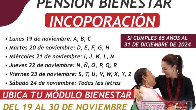 Del 19 al 30 de noviembre Nuevo calendario de registro para los adultos mayores de la Pensión Bienestar 2024