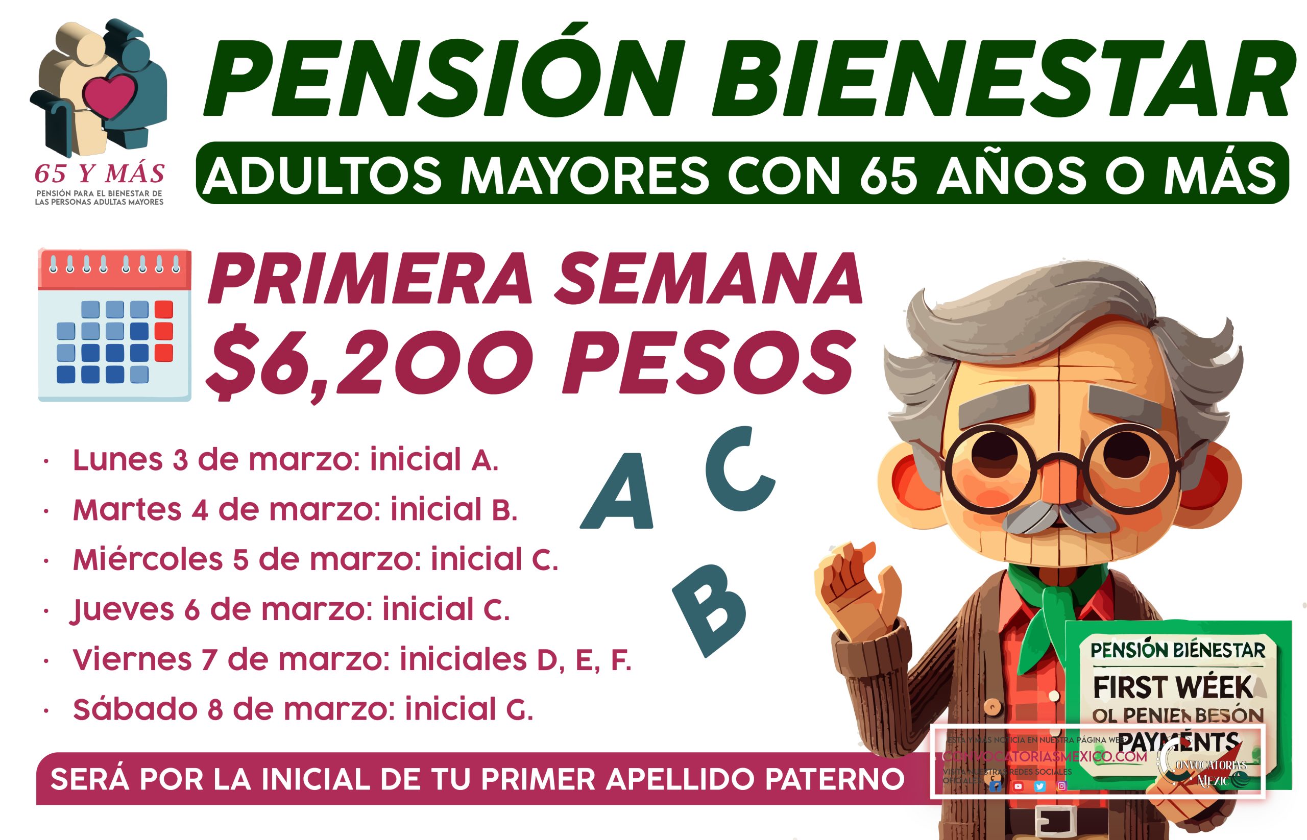 Así comienzan los pagos de $6,200 pesos de la Pensión Bienestar en Marzo 2025