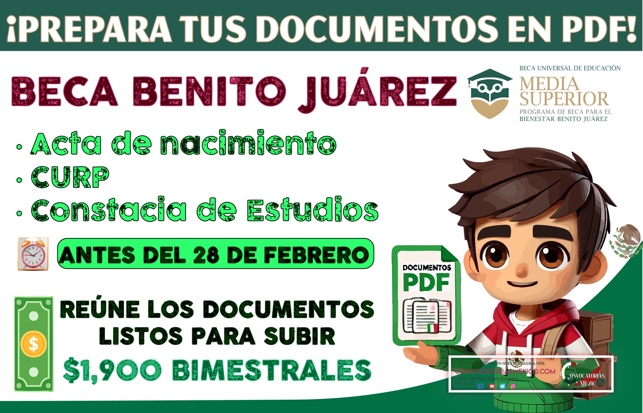 Lista de documentos para recibir $1,900 pesos bimestrales de la Beca Benito Juárez 2025