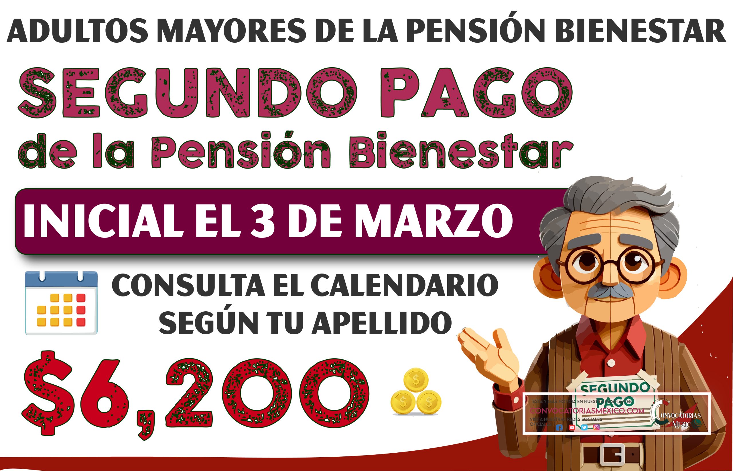 Fechas exactas de pagos inicia el 3 de marzo pagos de $6,200 pesos de la Pensión Bienestar 2025