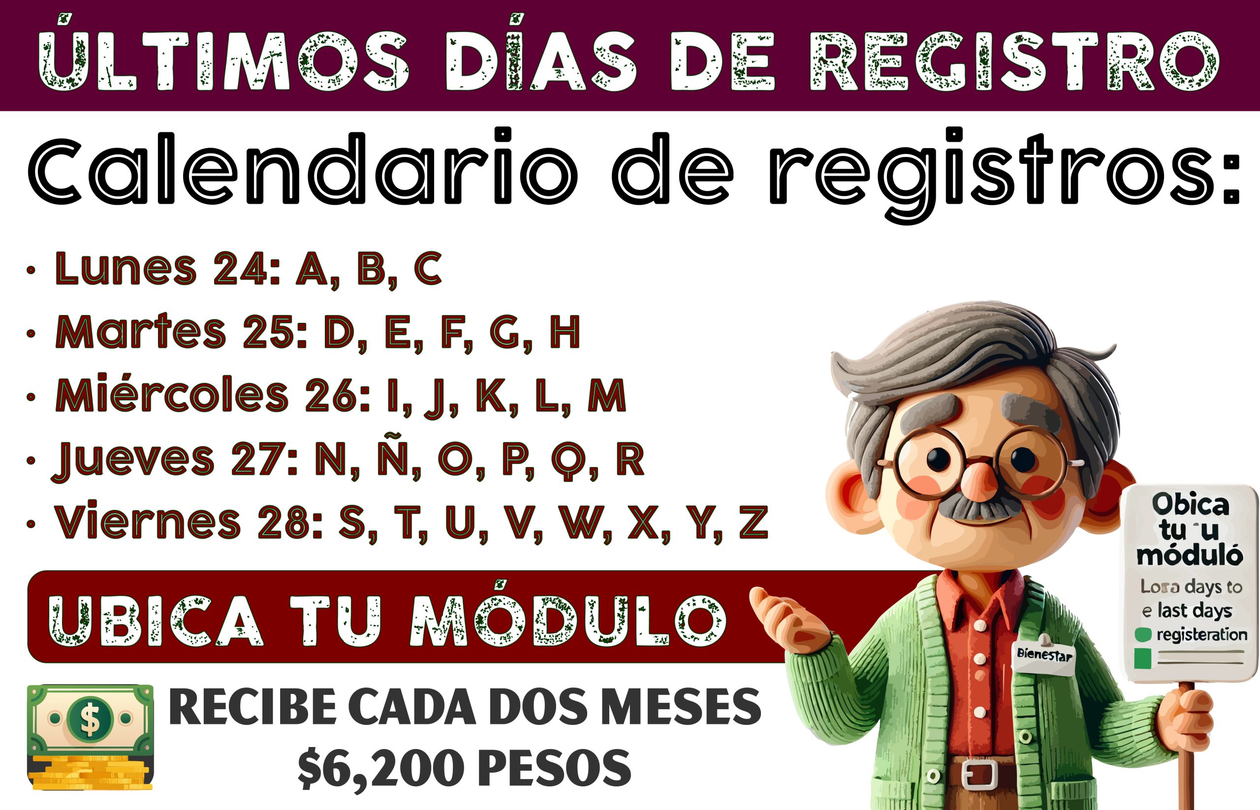 Acude este 27 y 28 de febrero recibe $6,200 pesos de la Pensión Bienestar 2025