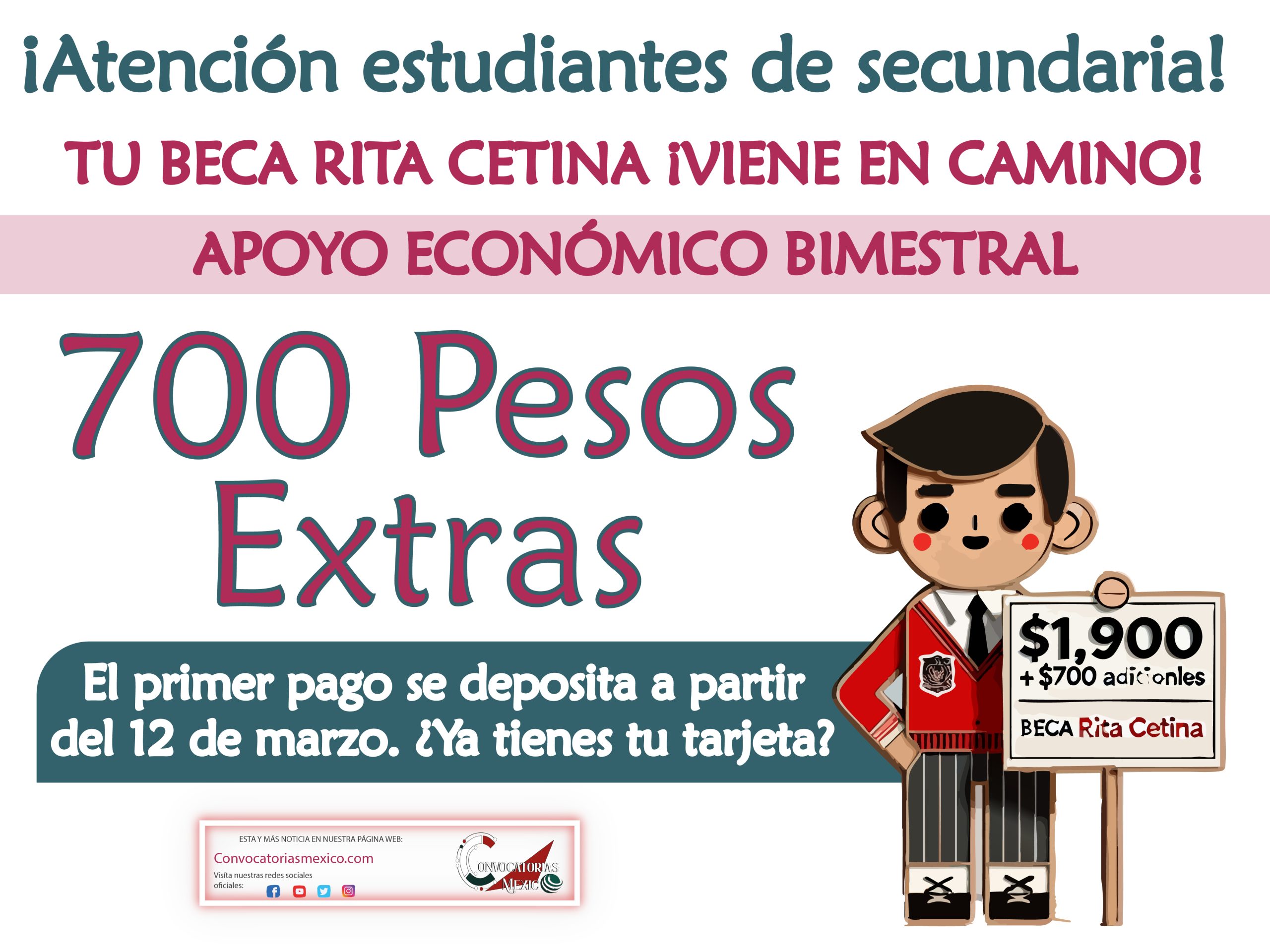 $700 Pesos extras para estos beneficiarios de la Beca Rita Cetin Gutiérez 2025
