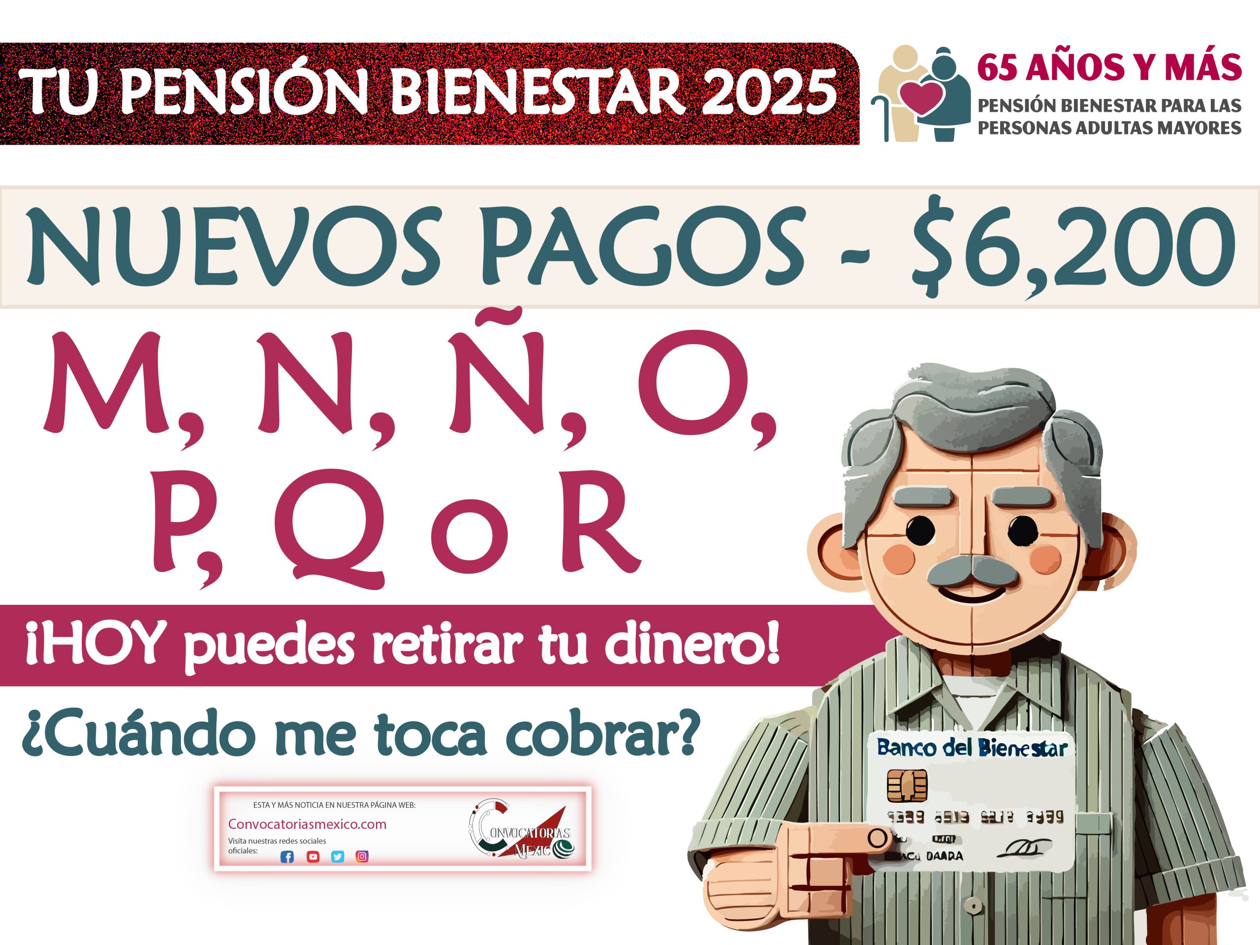 ¡Pagos restantes! $6,200 Pesos 17 al 21 de marzo Pensión Bienestar 2025