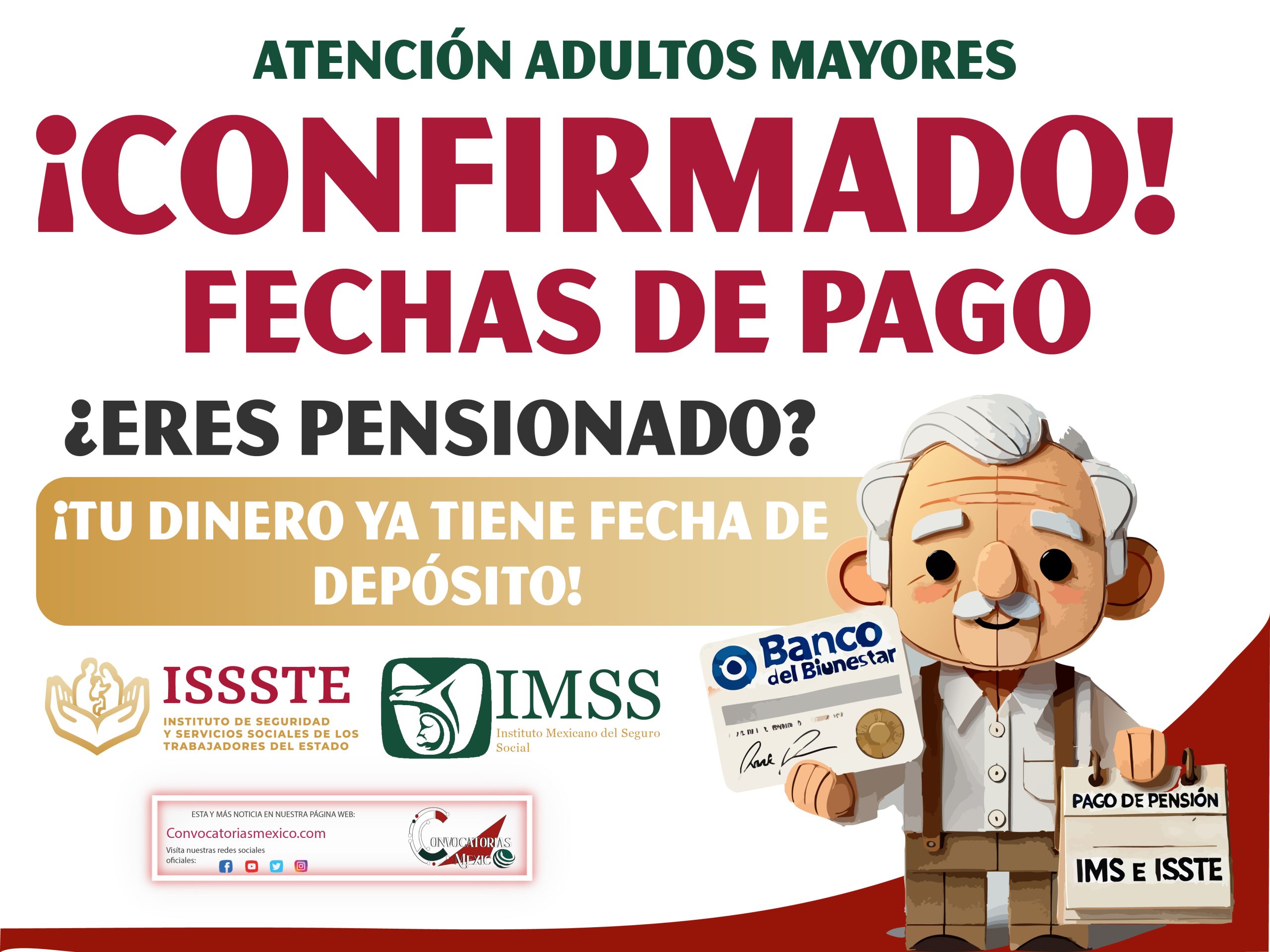 ¡CONFIRMADO! Fechas de pago de la PENSIÓN IMSS e ISSSTE