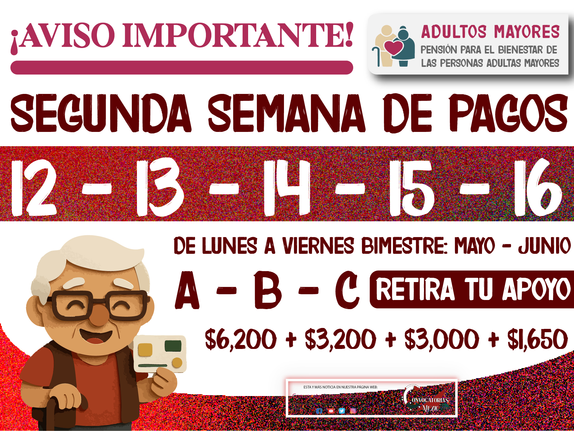 ¡SEGUNDA SEMANA! Pagos del 12 al 16 de mayo Pensión Bienestar 2025