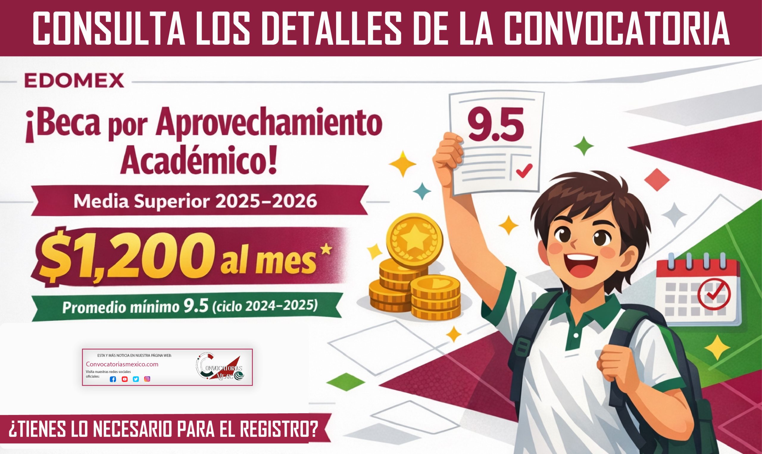 Sí tienes promedio de 9.5 ¡Beca de Aprovechamiento Académico! $1,200 pesos al mes