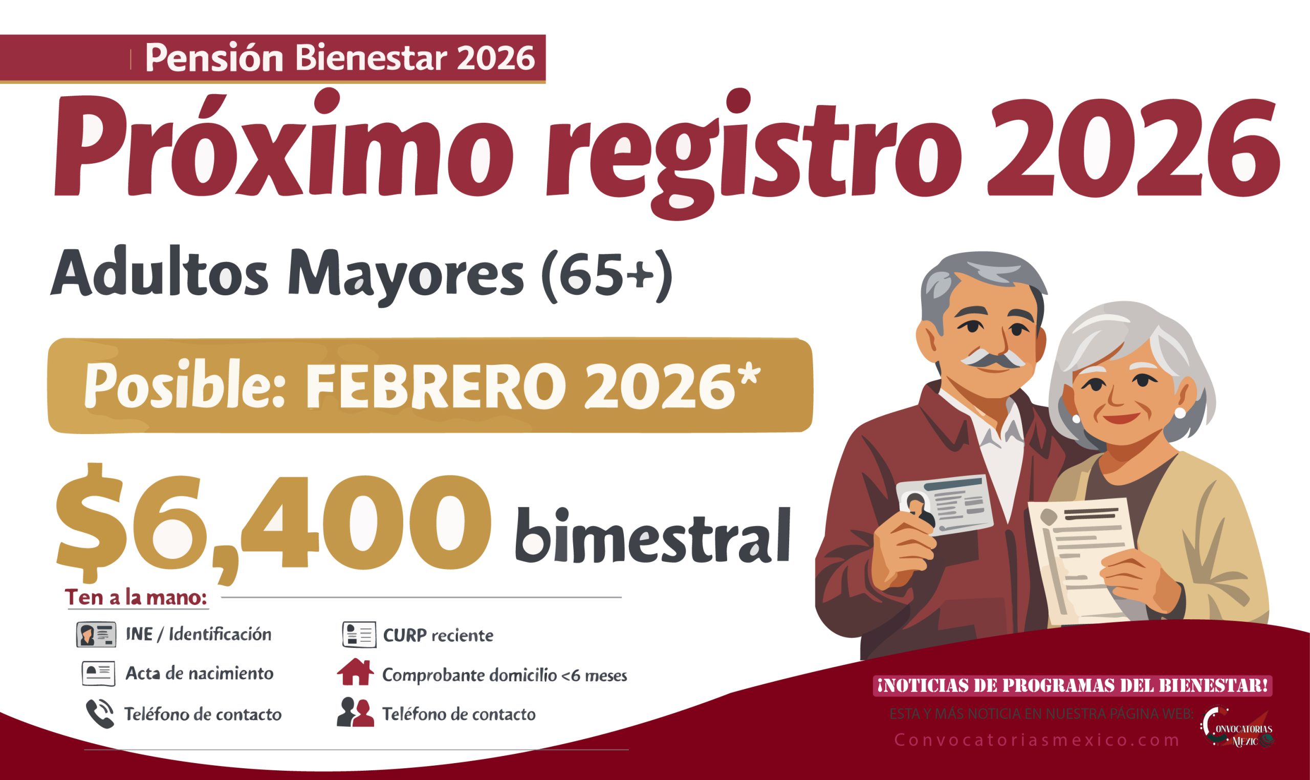 Próximo registro a la Pensión Bienestar para las Personas Adultas Mayores 2026