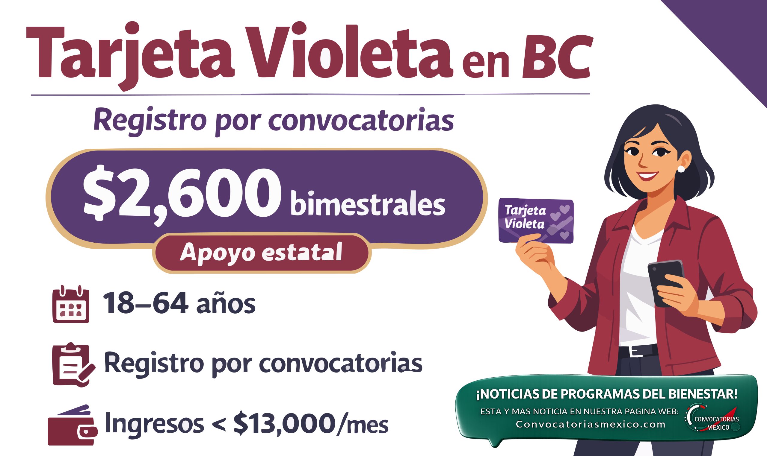 ¿Tienes entre 18 y 64 años? La Tarjeta Violeta te apoya con $2,600 pesos bimestrales este 2026