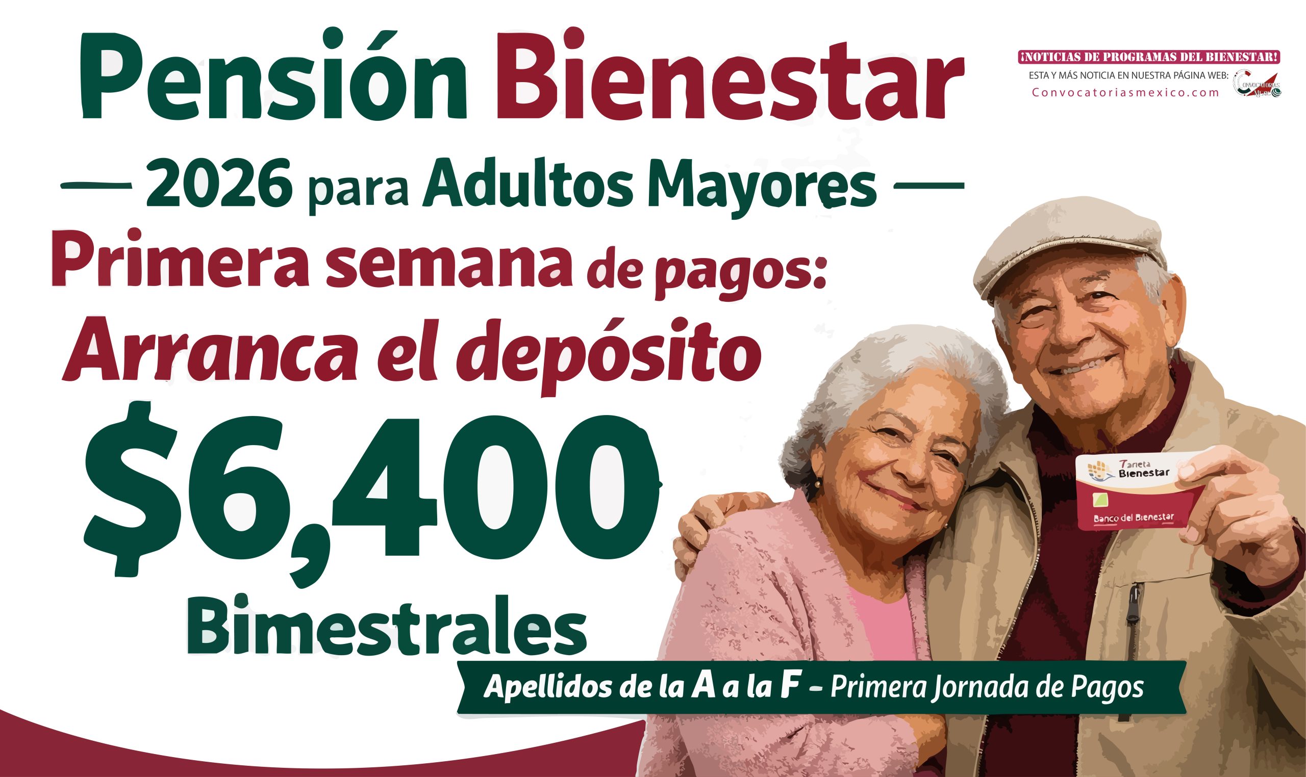 Primera semana de pagos de la Pensión Bienenestar para las Personas Adultas Mayores 2026
