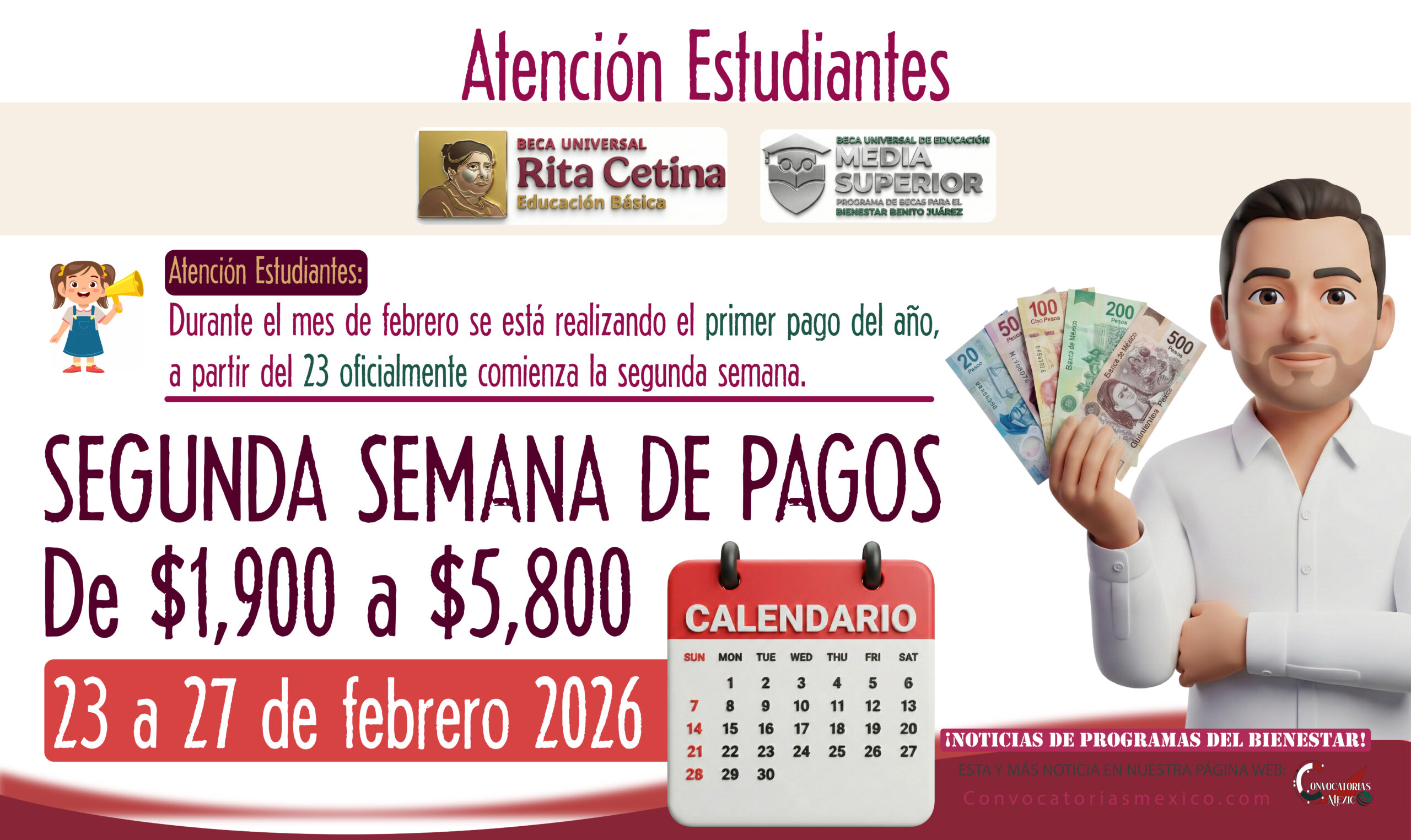 ¡Segunda y ultima semana de pagos! Beca Rita Cetina y Beca Benito Juárez 2026