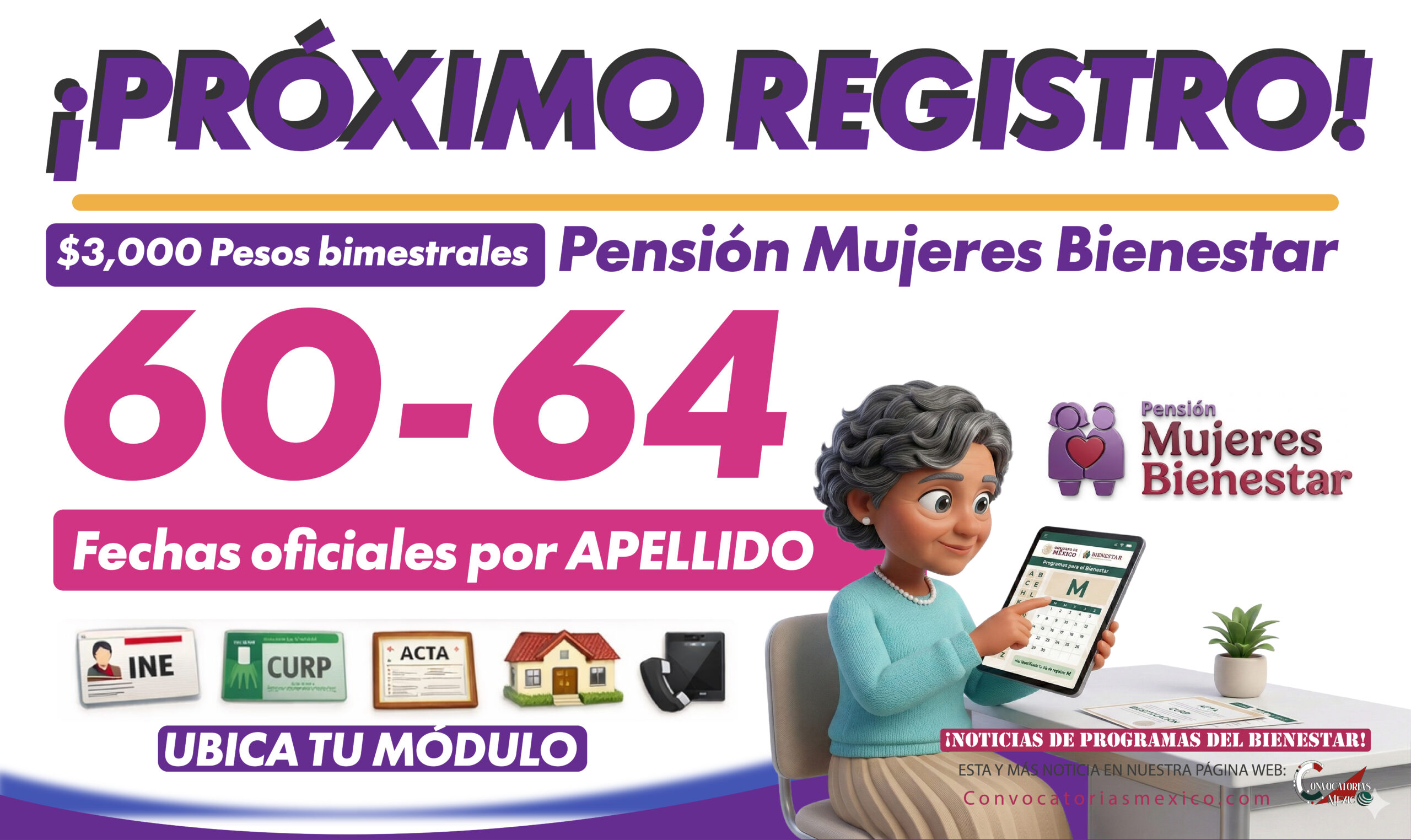 Próximas fechas de registro para la Pensión Mujeres Bienestar de 60 a 64 años