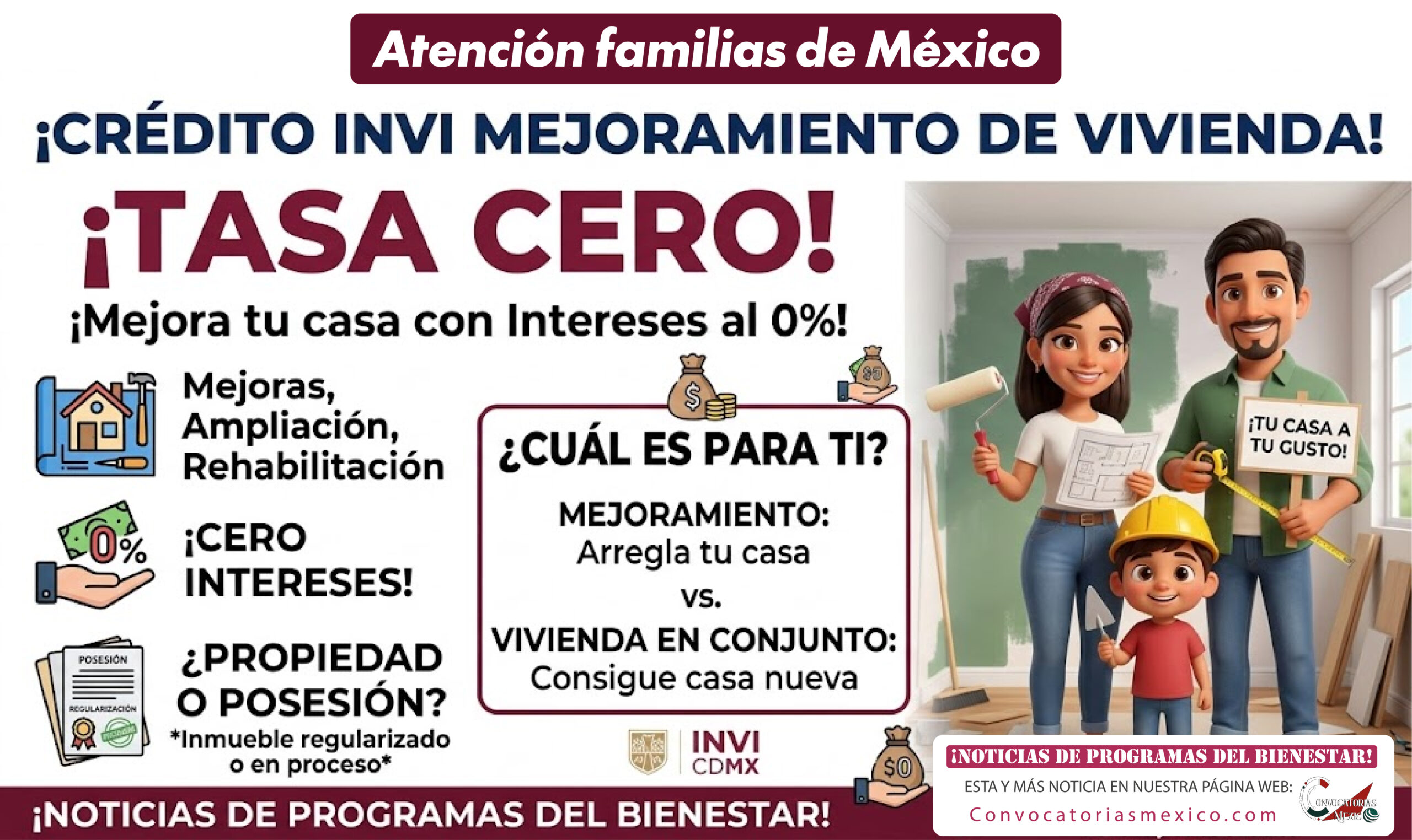 ¡TASA CERO! Crédito INVI Mejoramiento de Vivienda - Mejora tu casa con intereses del 0%