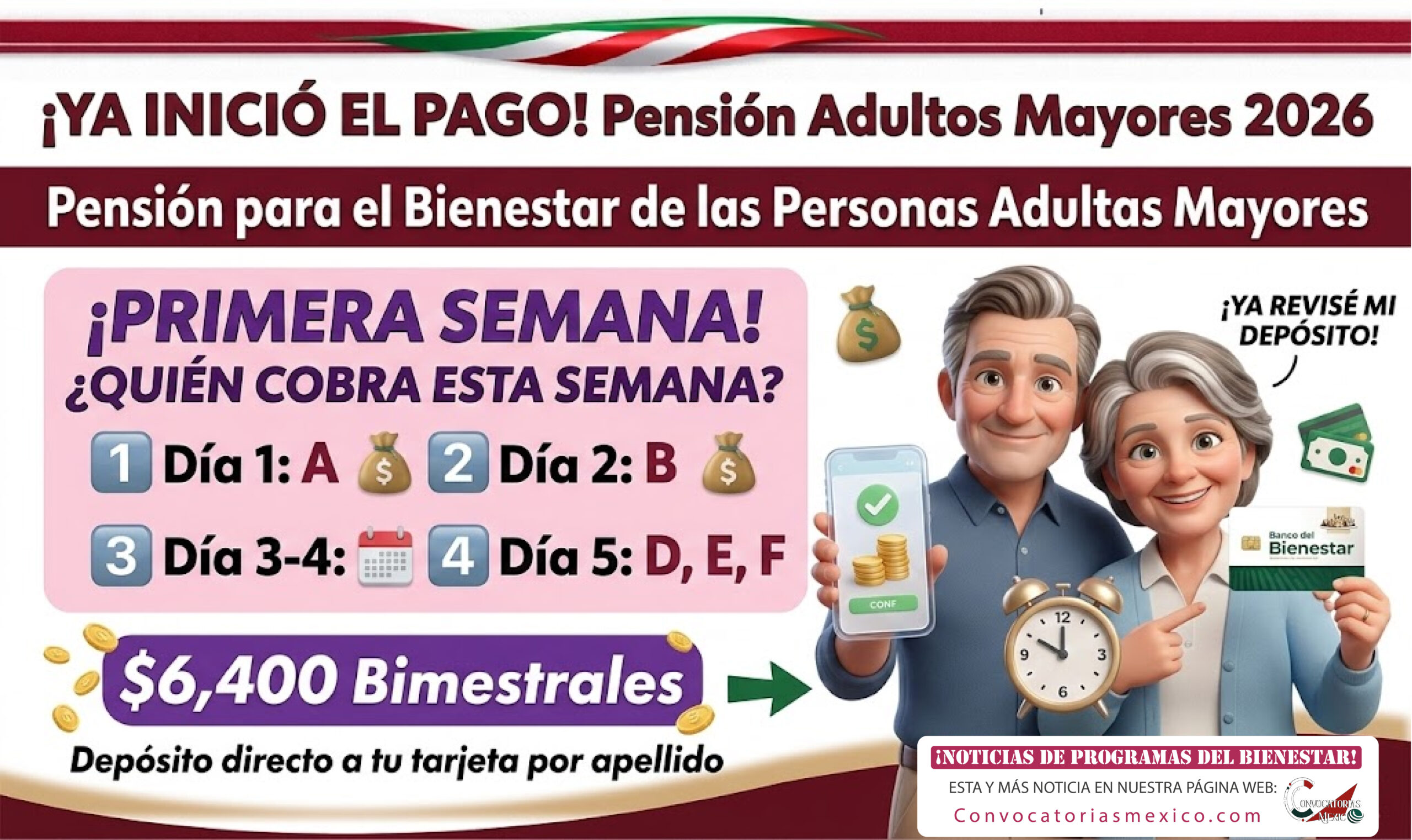 ¡Primera semana de pagos! 2 al 6 del programa Pensión Bienestar 2026