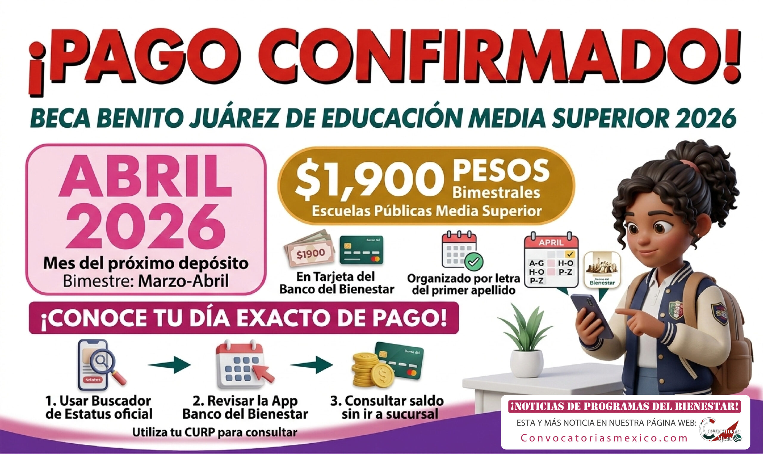 Próxima fecha de pago de la Beca Benito Juárez de Educación Media Superior en 2026