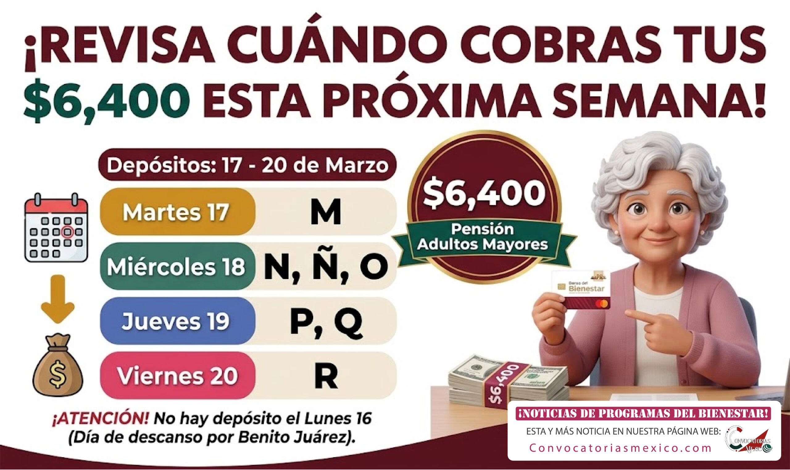 17 al 20 de marzo siguiente semana de pagos de la Pensión Bienestar en Marzo 2026