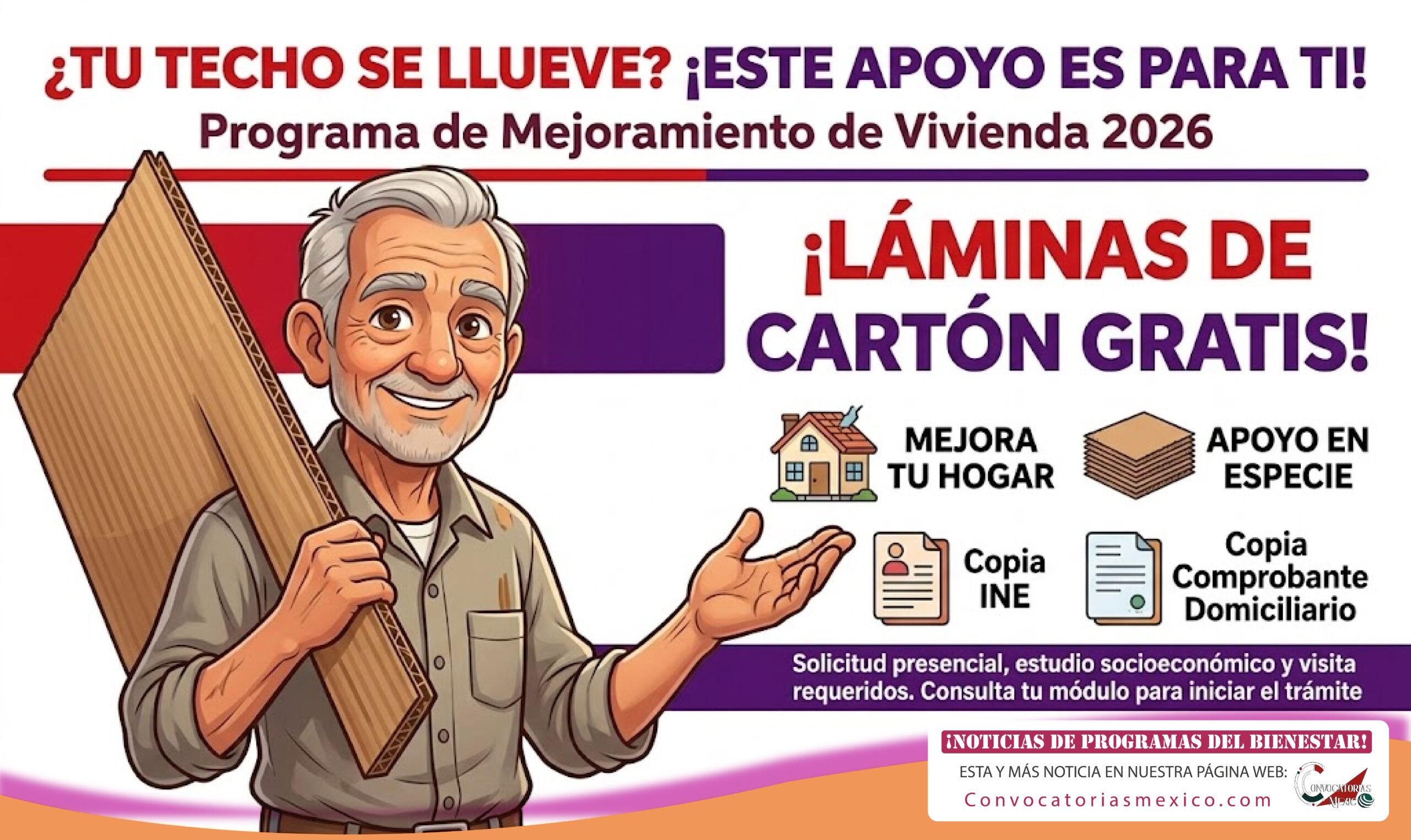 ¡Láminas de cartón gratis! Programa de Mejoramiento de Vivienda 2026