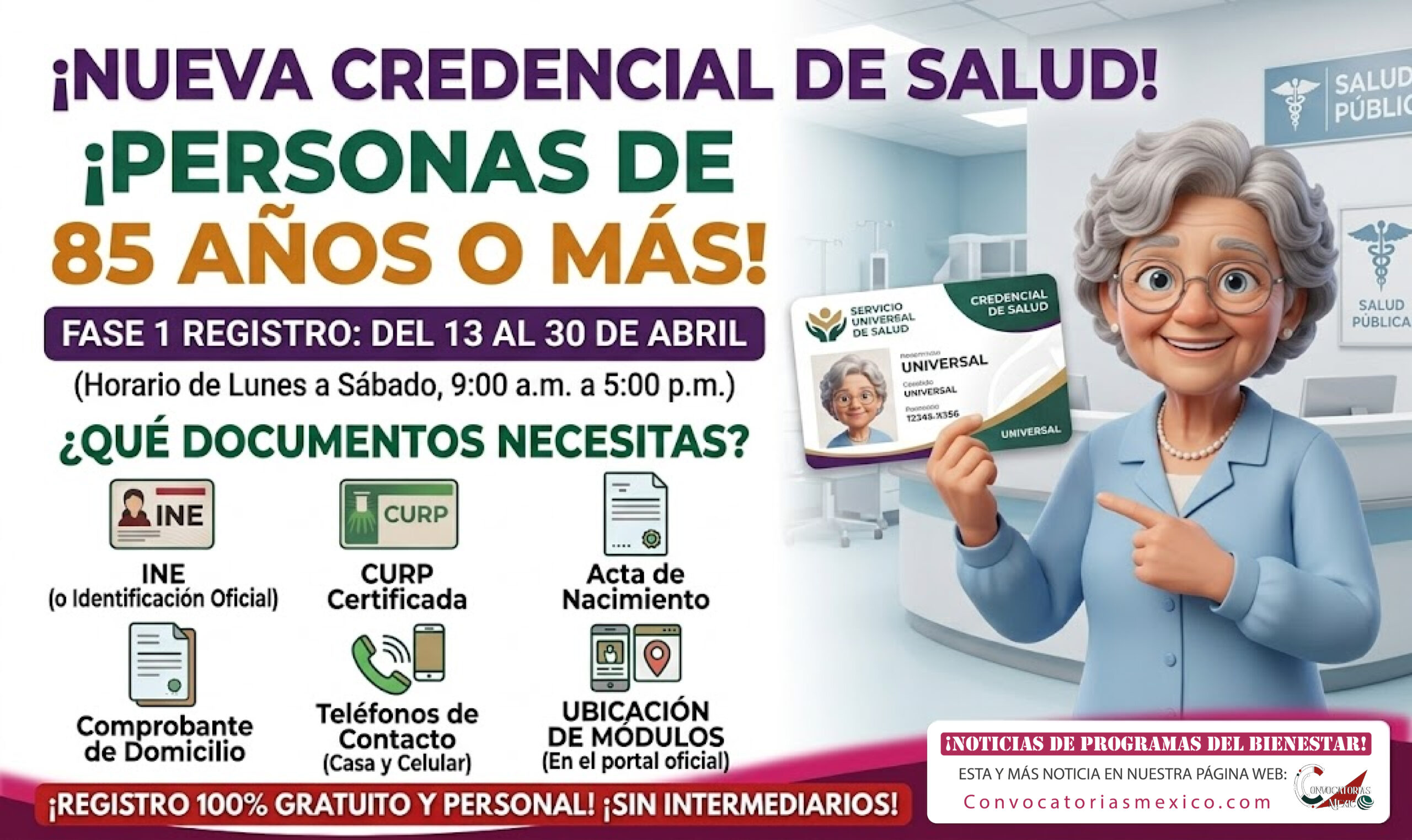 Abren registro para la Credencial del Servicio Universal de Salud para personas de 85 años o más