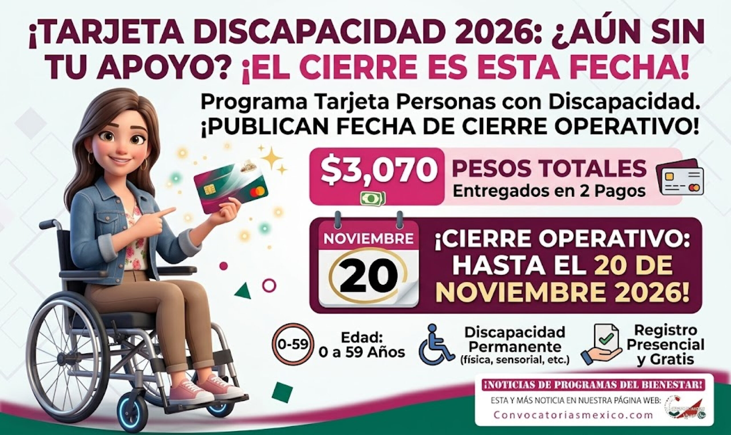 Personas con discapacidad pueden recibir hasta $3,070 pesos en dos entregas - Registro presencial
