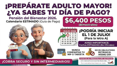 Calendario estimado de la Pensión Bienestar para adultos mayores del bimestre julio-agosto 2026