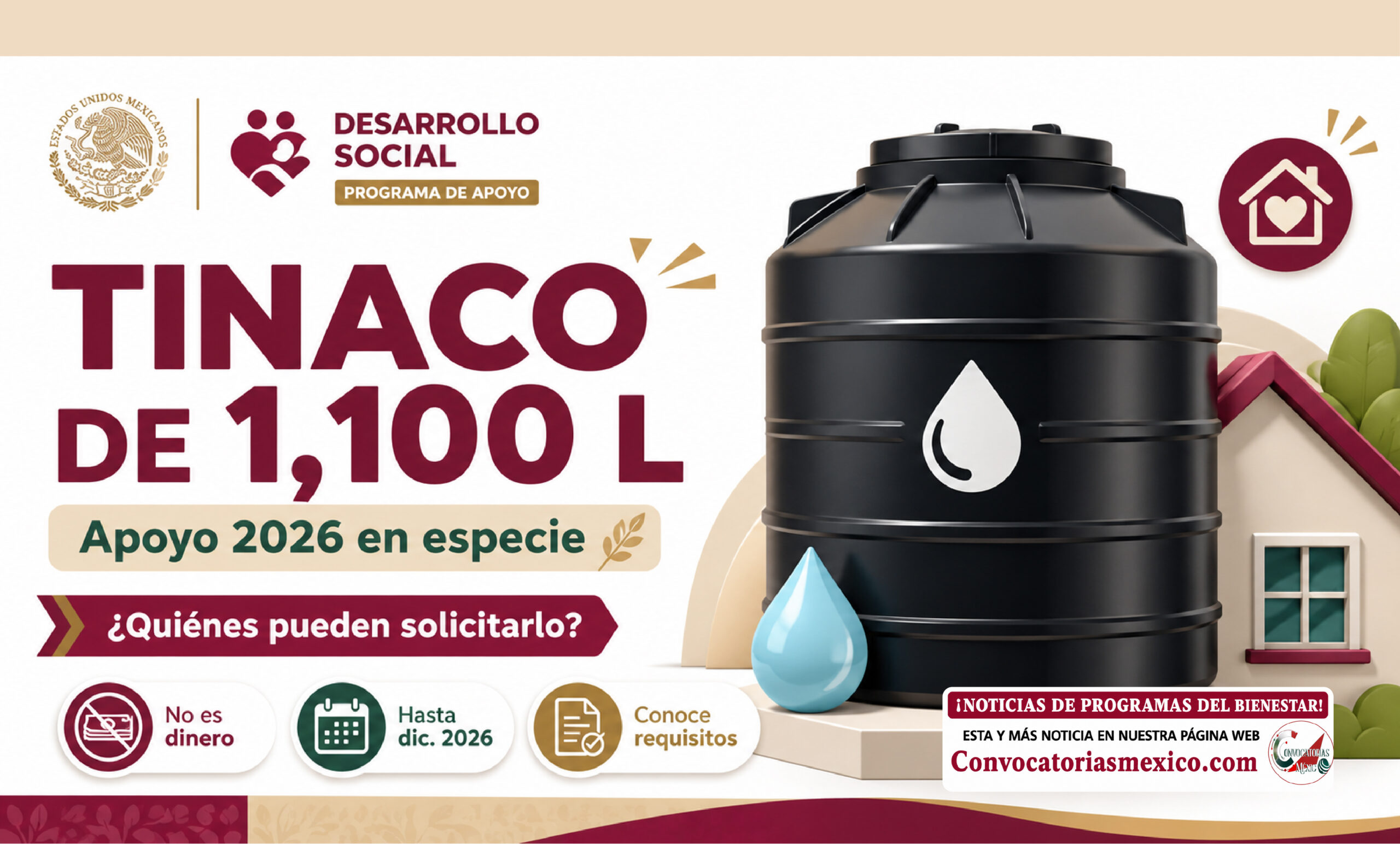 Tinacos Coroneo 2026: apoyo de tinaco de al menos 1,100 litros para viviendas