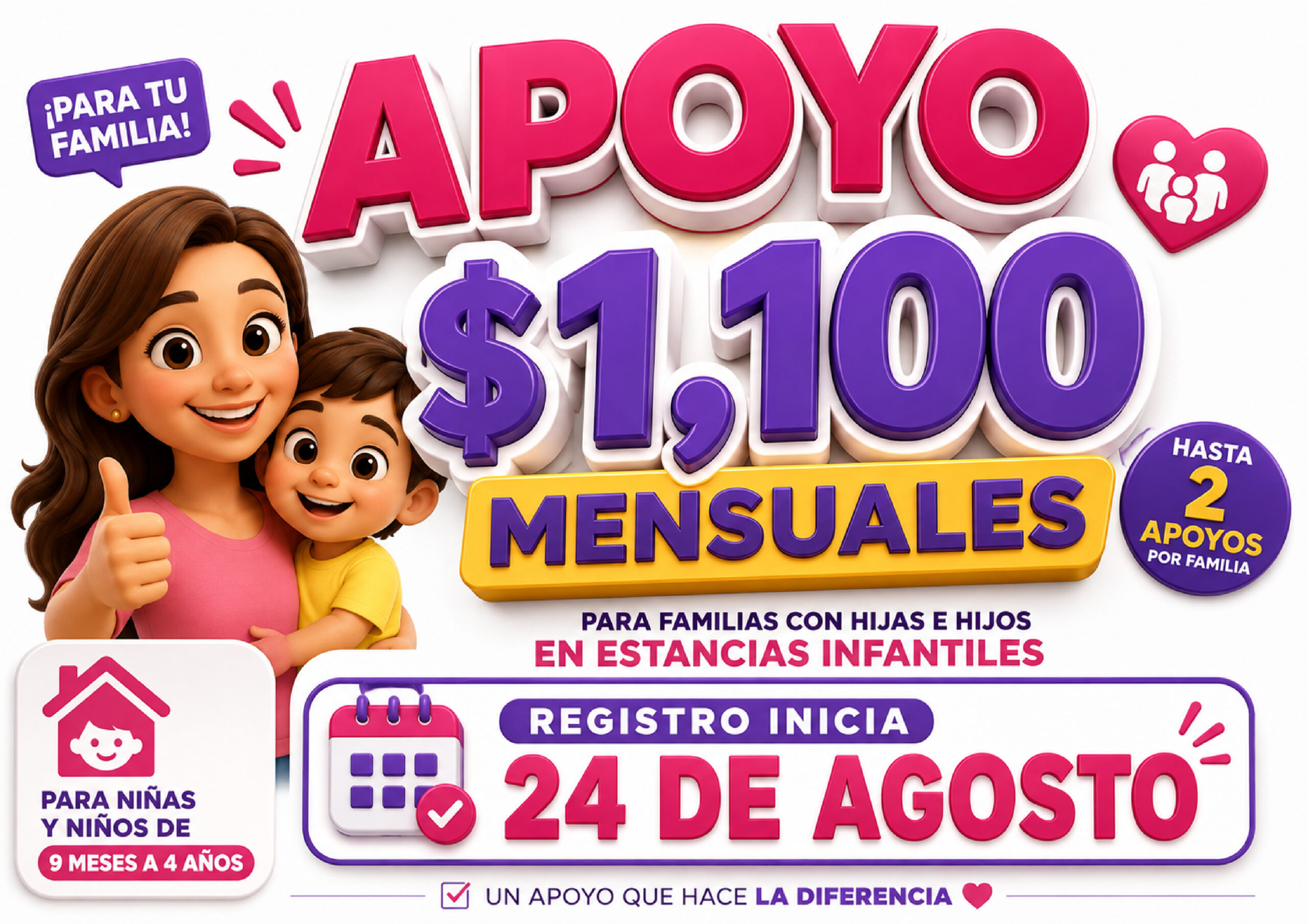 Apoyo de $1,100 mensuales para familias con hijas e hijos en estancias infantiles de Cuernavaca: registro inicia el 24 de agosto