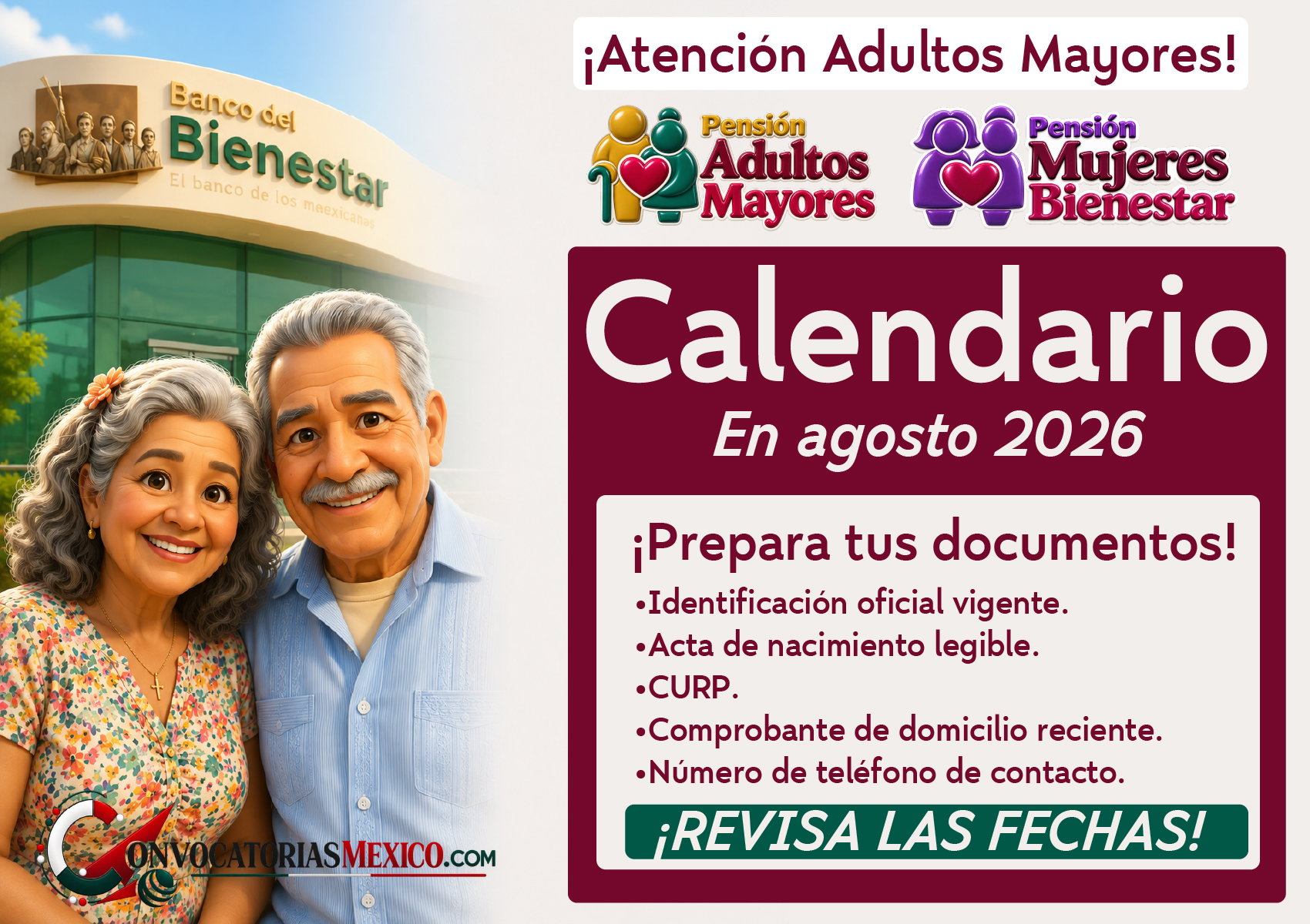 Calendario para adultos mayores en agosto 2026: así será el registro para la Pensión Bienestar, fechas y requisitos