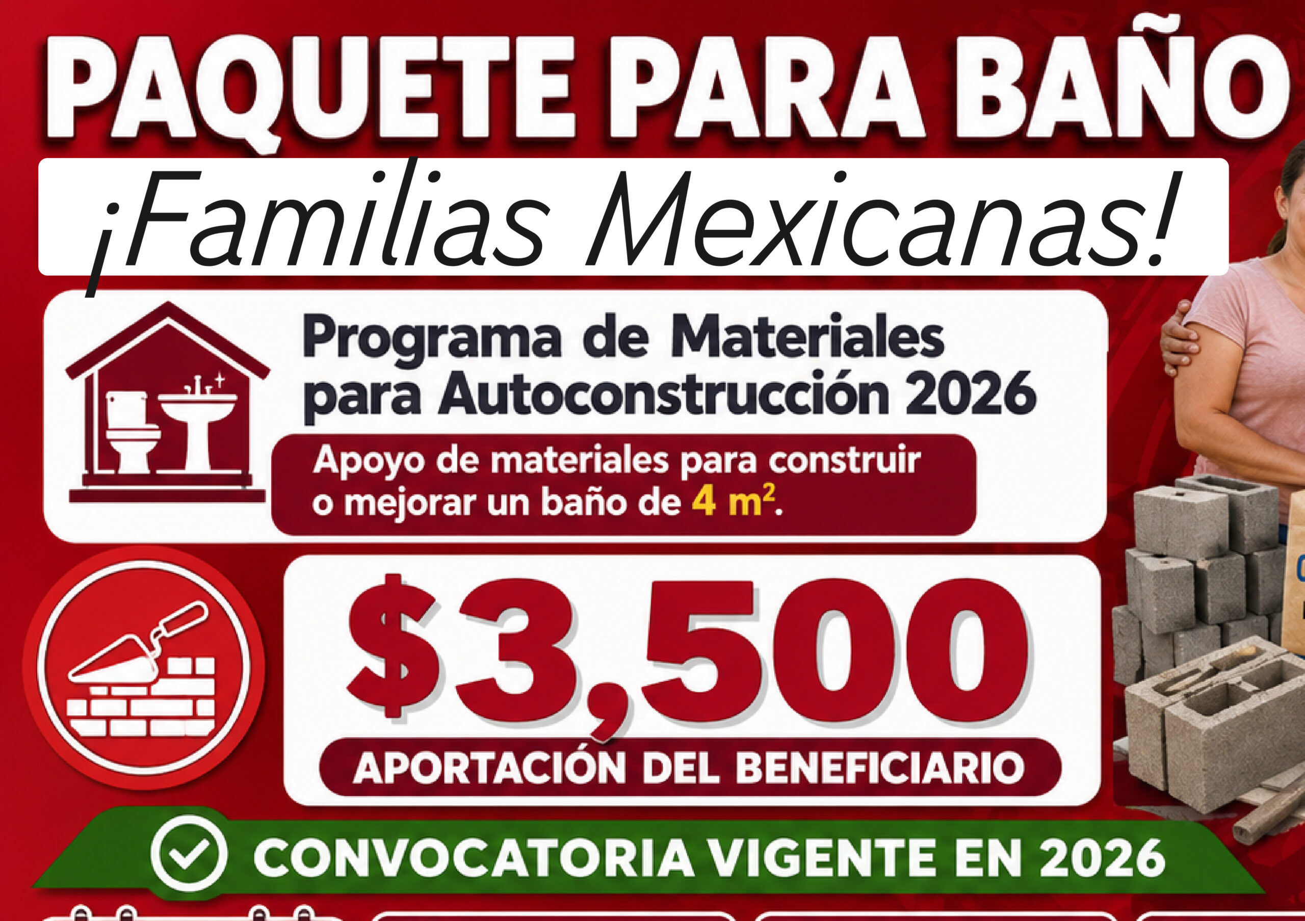 Paquete para baño 2026: apoyo de materiales, requisitos y aportación de $3,500 pesos