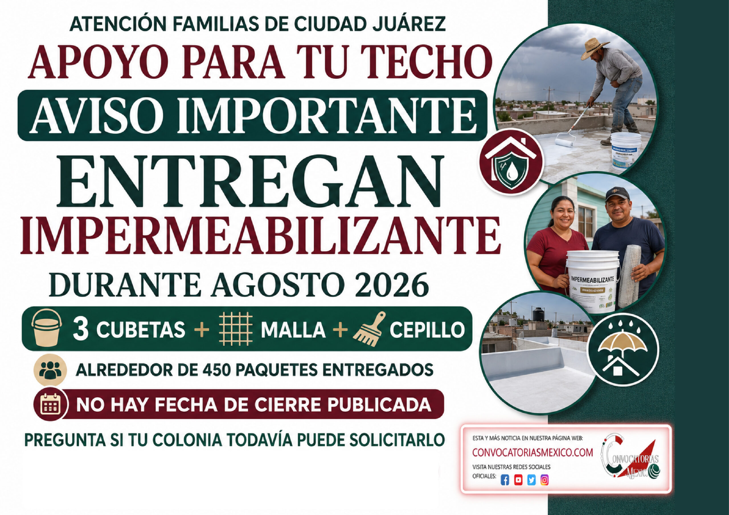 ¡Apoyo para tu techo! Entregan impermeabilizante en Ciudad Juárez durante agosto de 2026