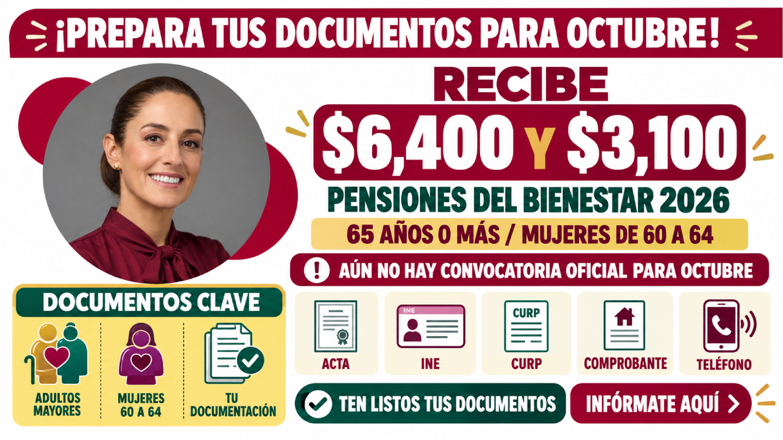¡Prepara estos documentos para el mes de octubre! Recibe $6,400 y $3,100 pesos de las Pensiones del Bienestar 2026