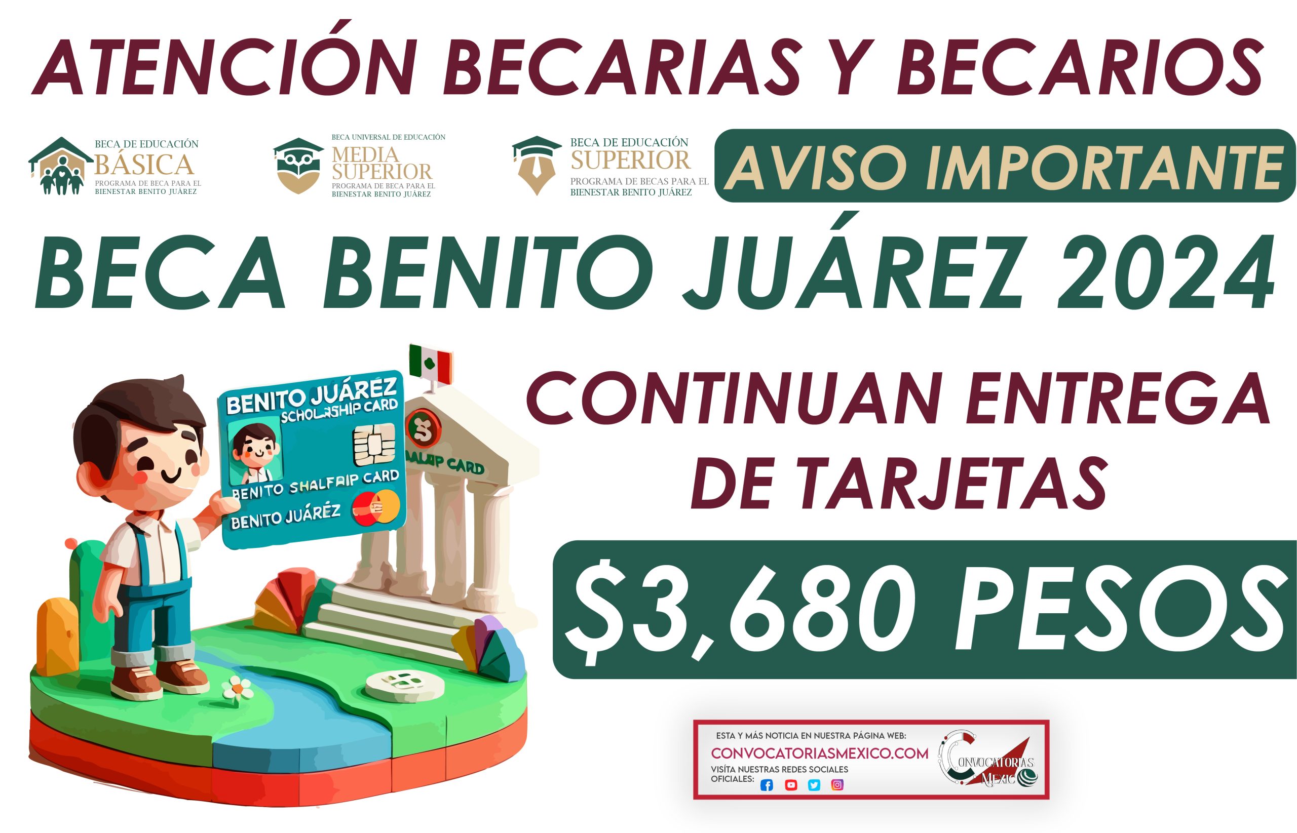 Del 25 al 31 de octubreEntrega de tarjetas a alumnos beneficiarios de las Becas Benito Juárez 2024