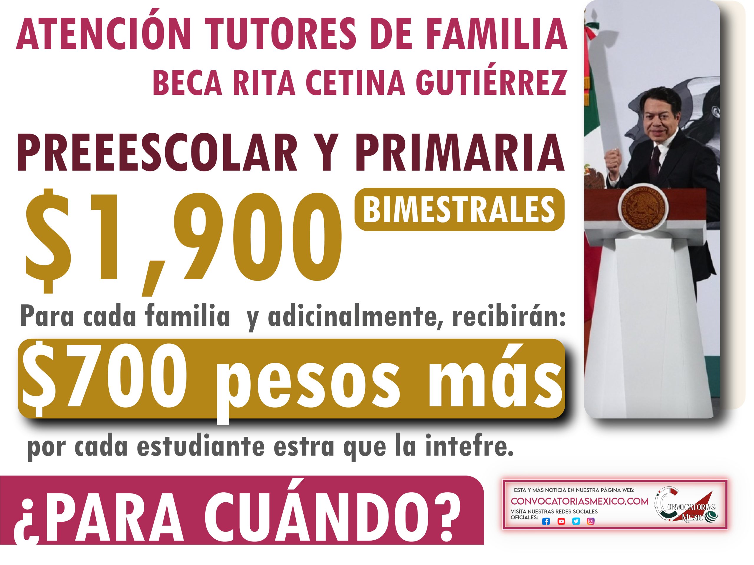Registro para preescolar y primaria $1,900 pesos de la Beca Rita Cetina Gutiérrez