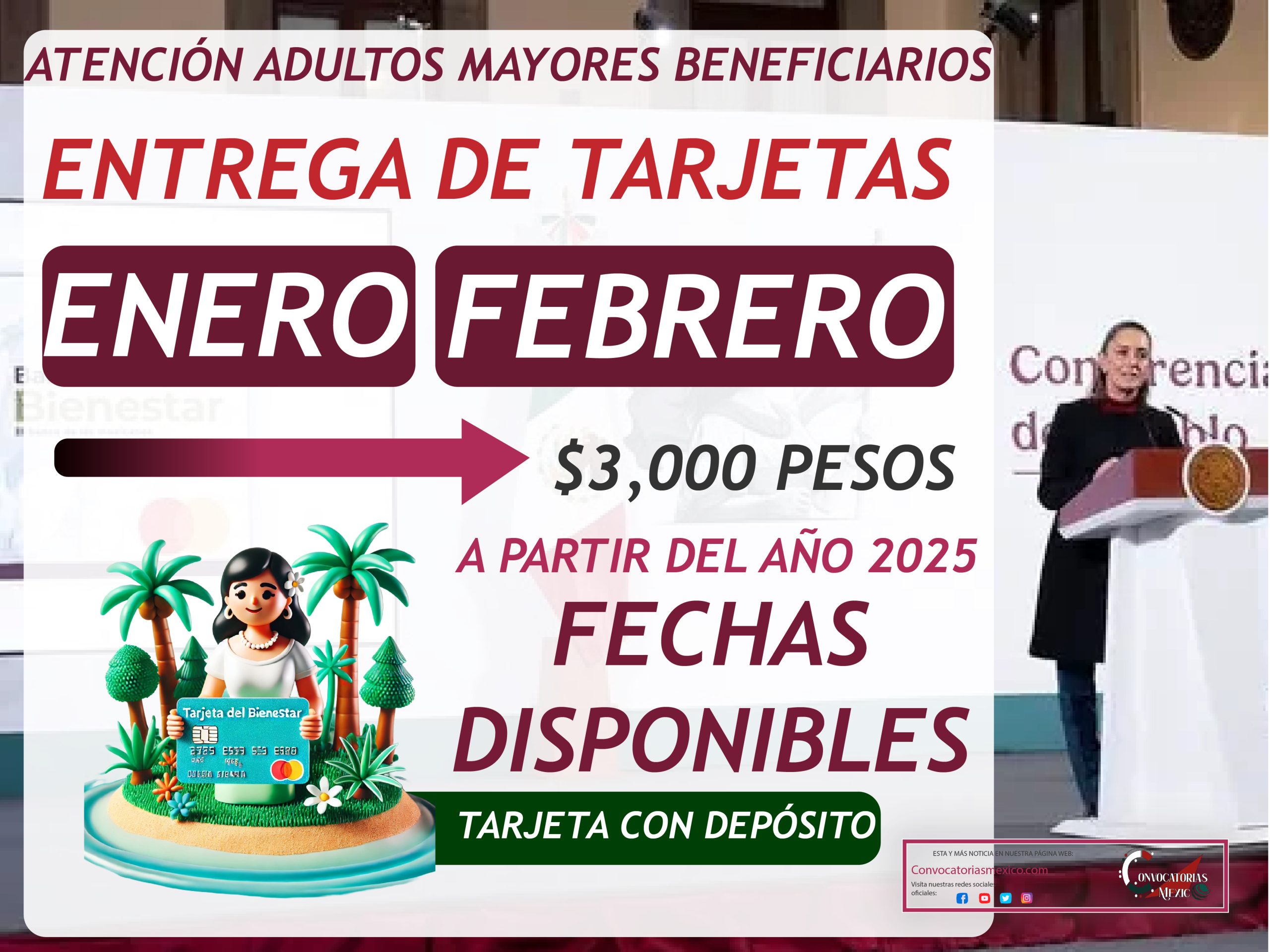 ENERO Y FEBRERO PAGO Y TARJETA De la Pensión Mujeres Adultas Mayores 60 a 64 años