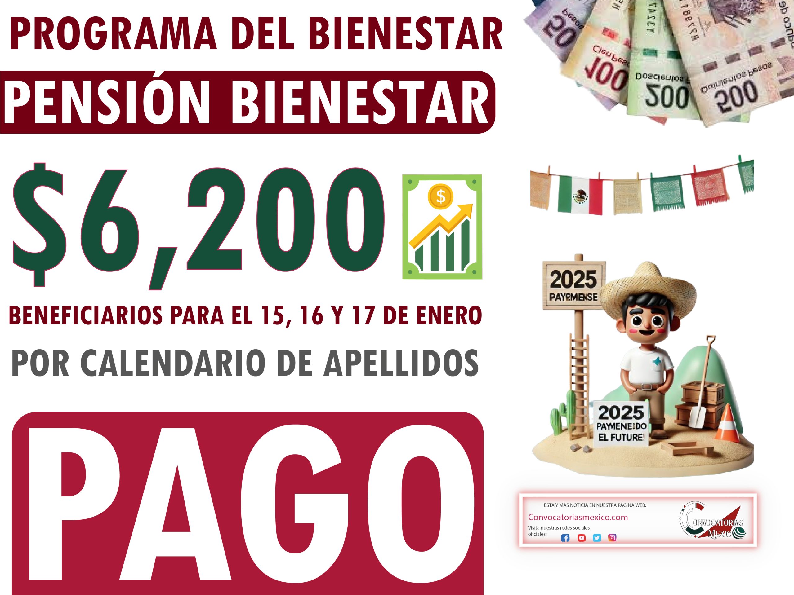 Pagos para el 15, 16 y 17 de enero para los adultos mayores de la Pensión Bienestar 2025