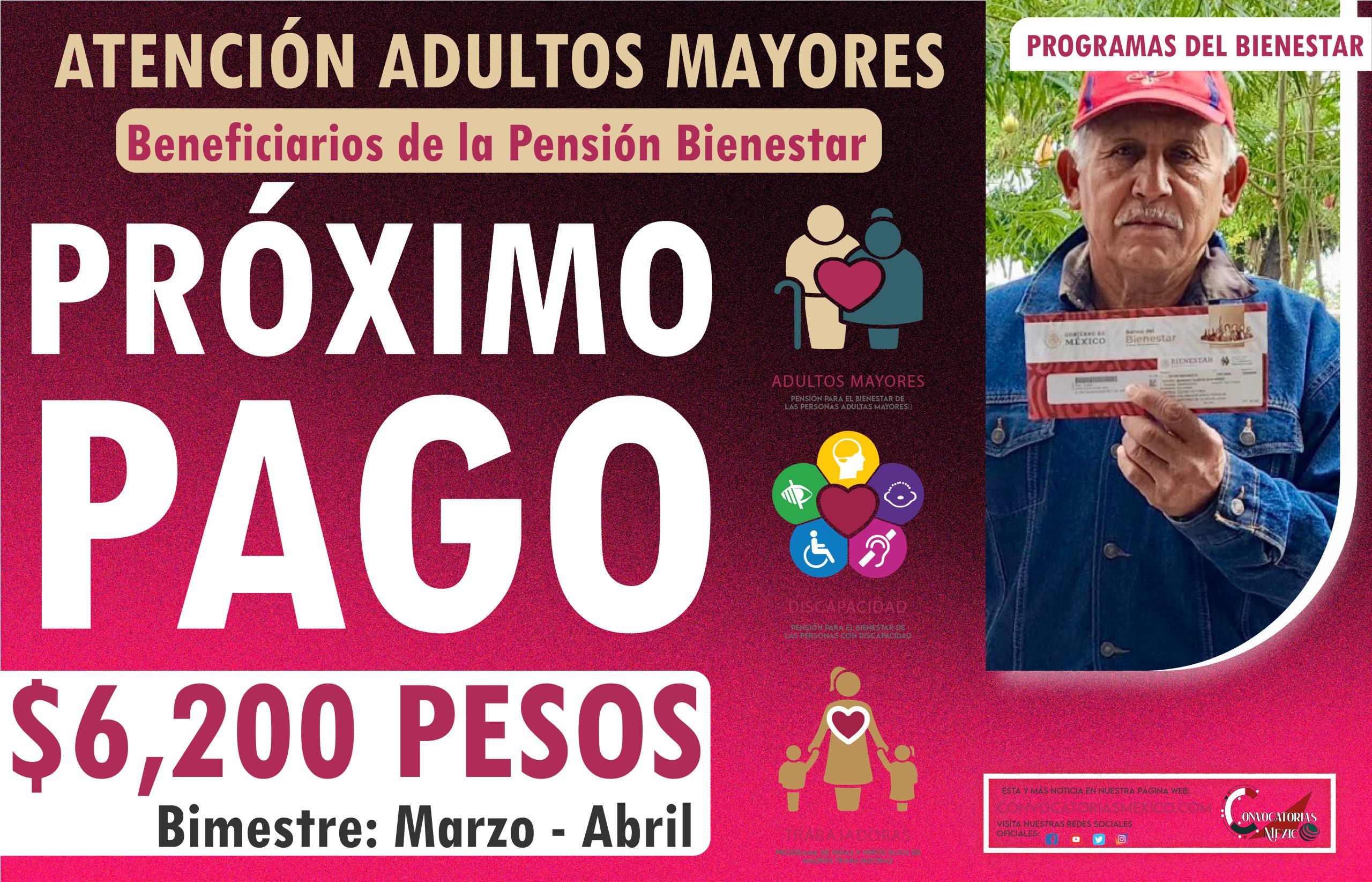 Próximo pago de $6,200 pesos bimestre marzo-abril de la Pensión Bienestar 2025