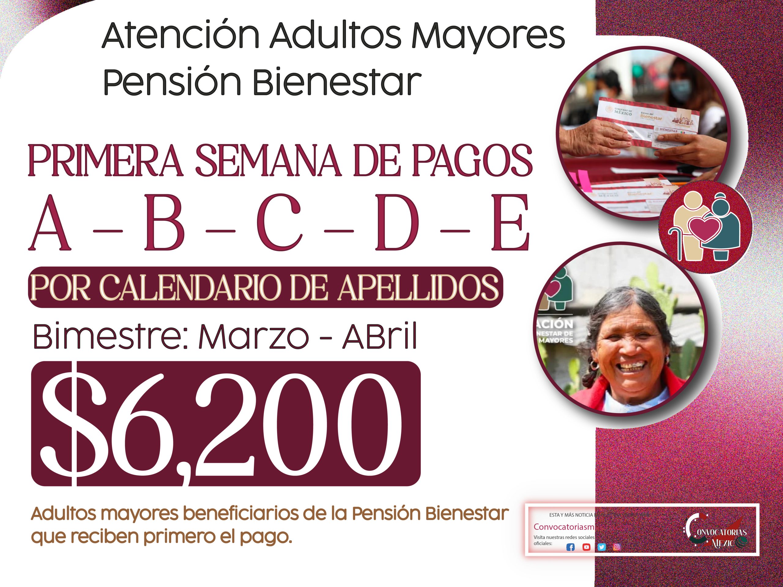 A - B - C Primera semana de pagos $6,200 pesos de la Pensión Bienestar 2025