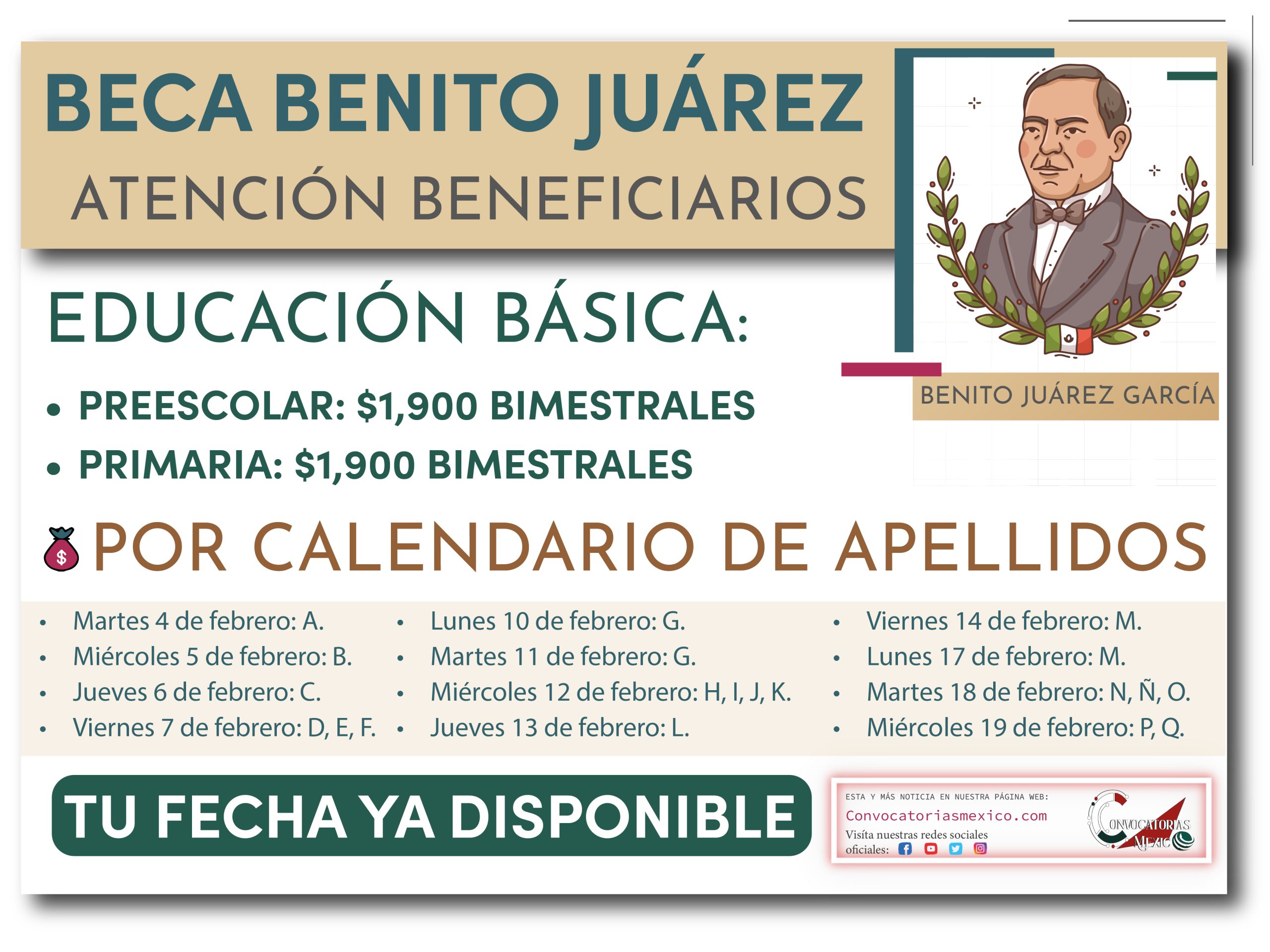 ¡Fechas disponibles! Del 4 al 25 de febrero pago de la Beca Benito Juárez de Educación Básica 2025