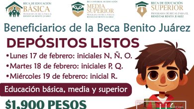 17, 18 y 19 de febrero $1,900 pesos educación básica, media superior y superior de la Beca Benito Juárez 2025