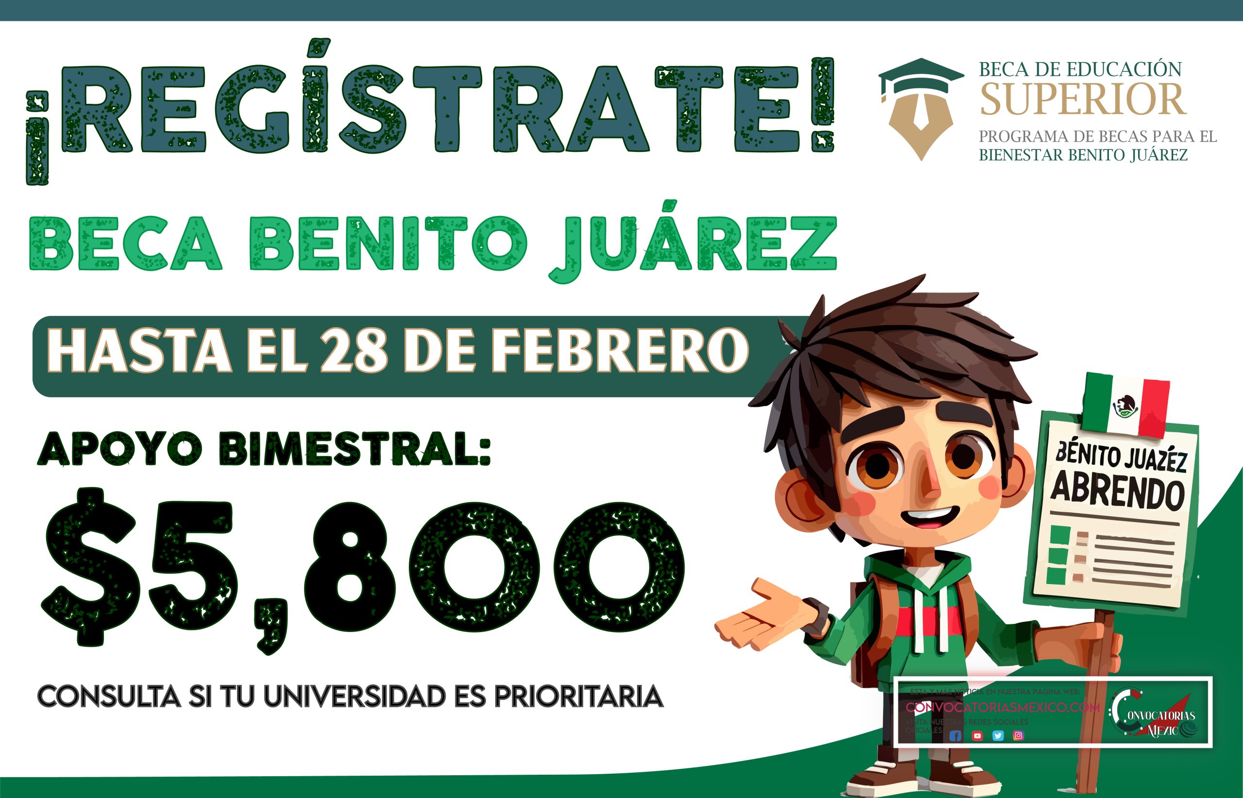 $5,800 pesos Realiza el registro a la Beca Benito Juárez de Educación Superior 2025