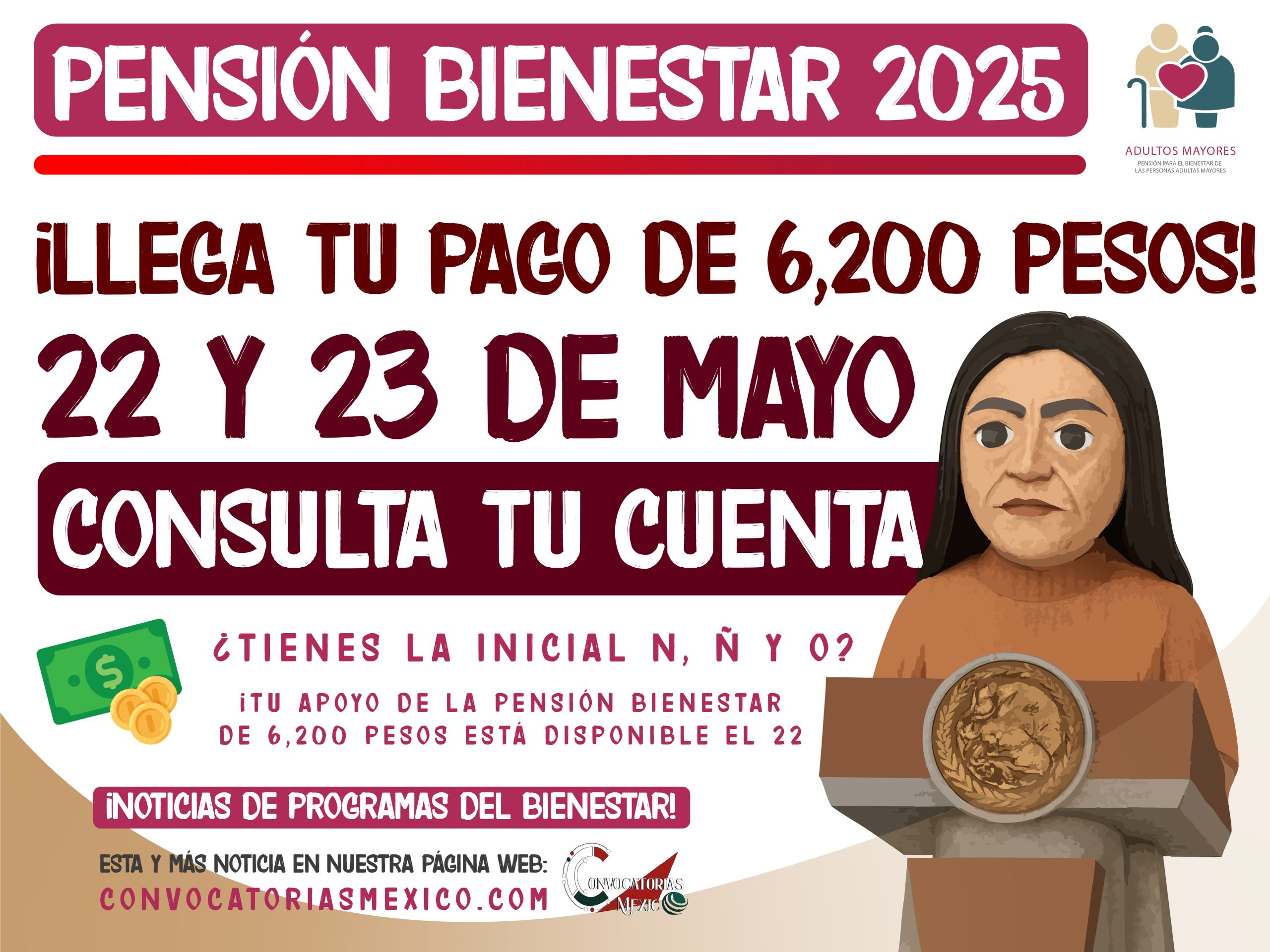 22 y 23 de mayo estos adultos mayores reciben $6,200 de la Pensión Bienestar 2025
