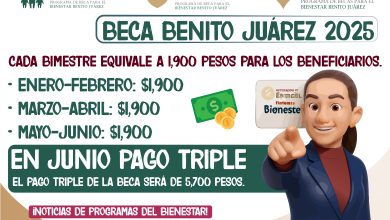 ¡Comienzan! $1,900 + $1,900 + $1,900 En junio pago triple para la Beca Benito Juárez 2025